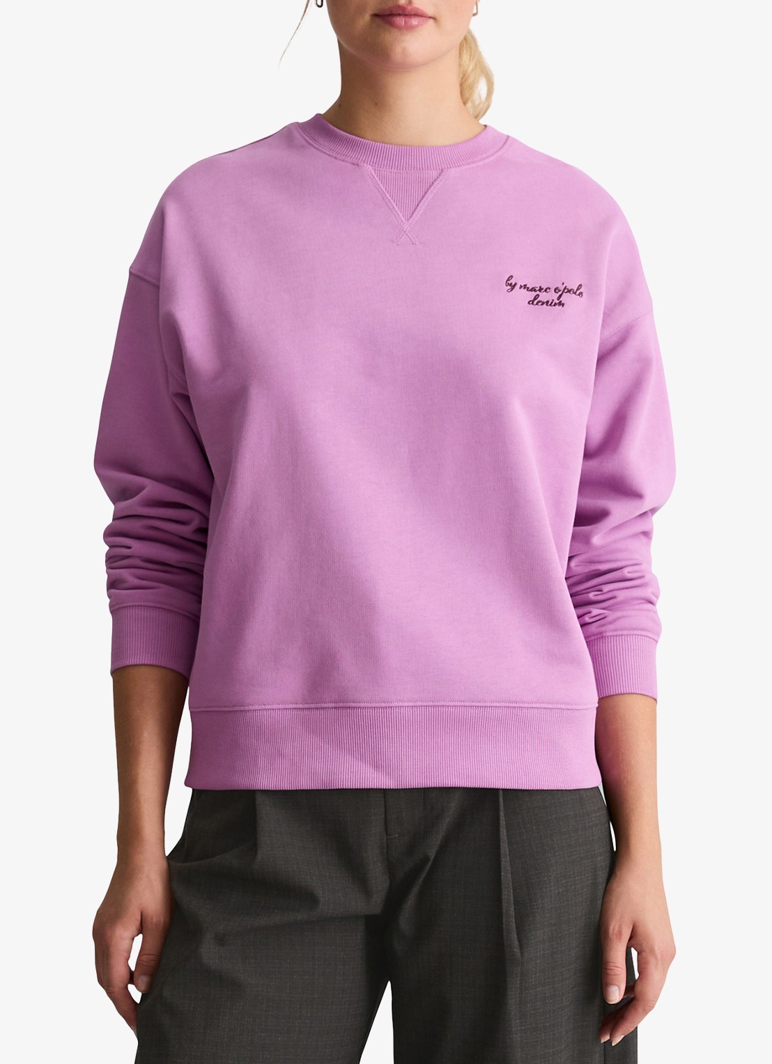 Marc O'Polo Denim Sweater met front- en back print  - detail roze