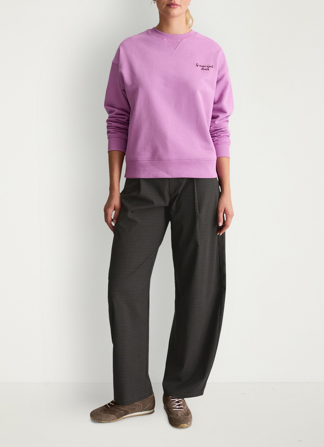 Marc O'Polo Denim Sweater met front- en back print  - voorkant 5 roze