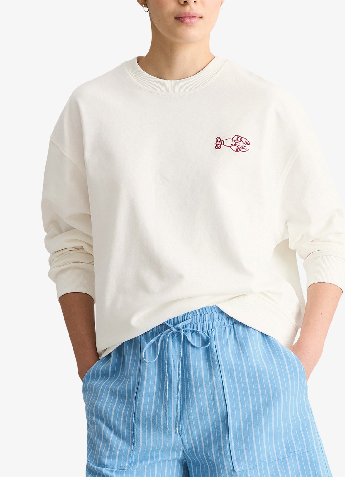 Marc O'Polo Denim Sweater met front- en backprint - detail silky white-1183 / wit