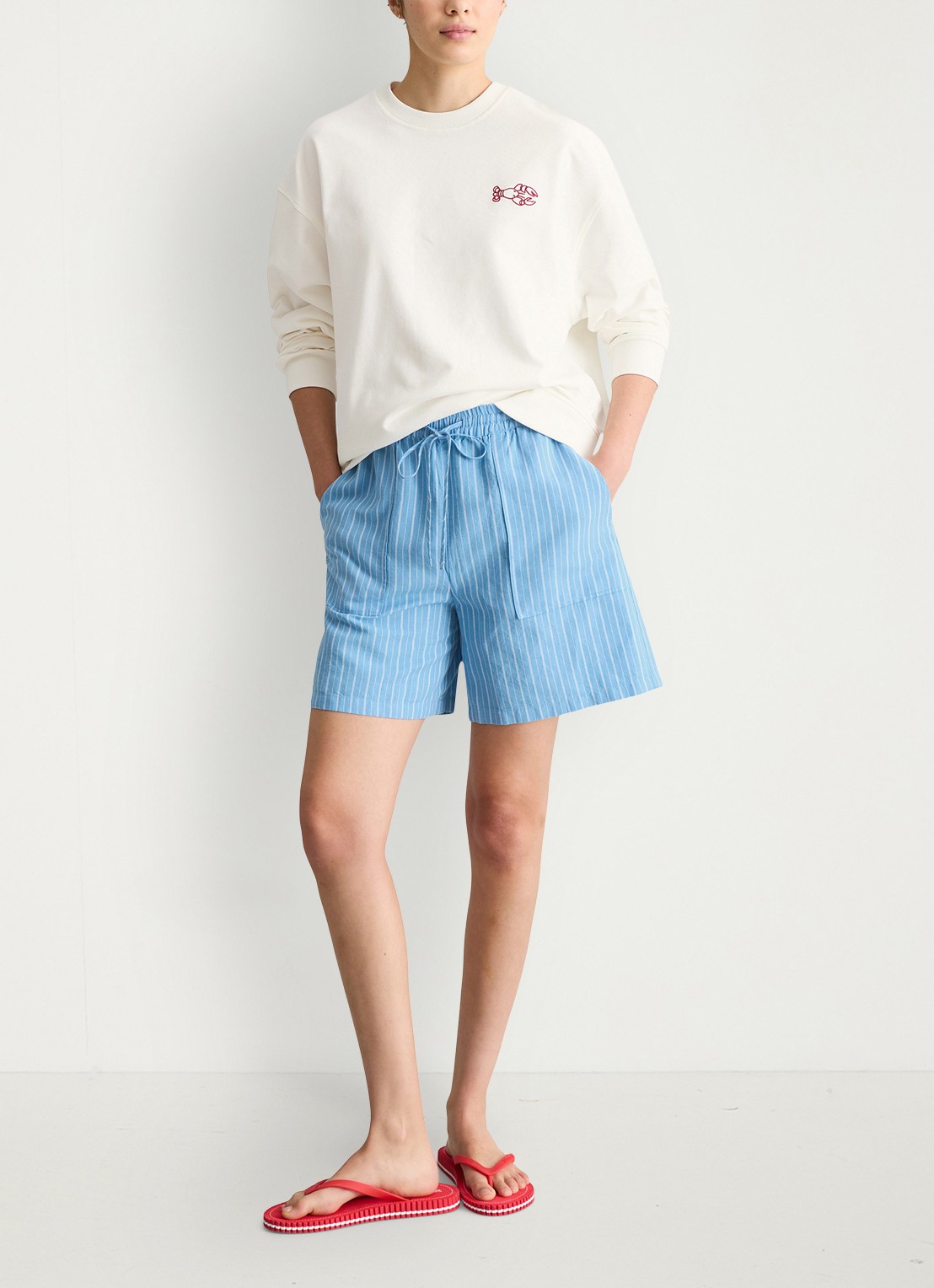Marc O'Polo Denim Sweater met front- en backprint - voorkant 4 silky white-1183 / wit