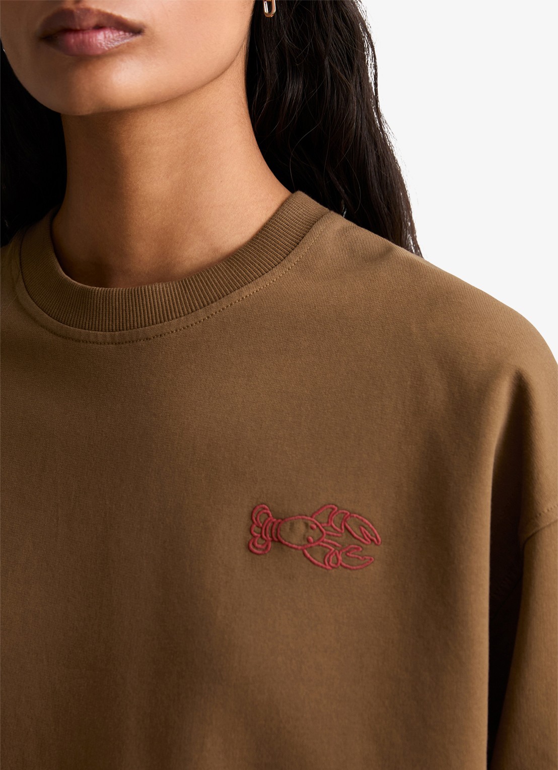 Marc O'Polo Denim Sweater met front- en backprint - detail 5 umbra brown-1624 / bruin