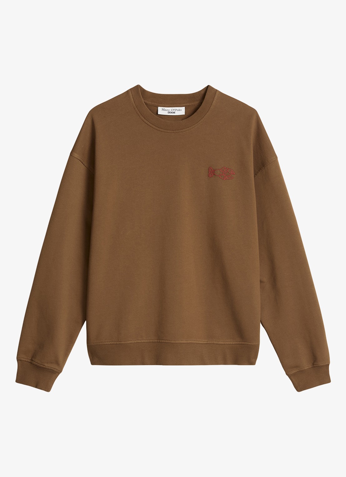 Marc O'Polo Denim Sweater met front- en backprint - voorkant 2 umbra brown-1624 / bruin