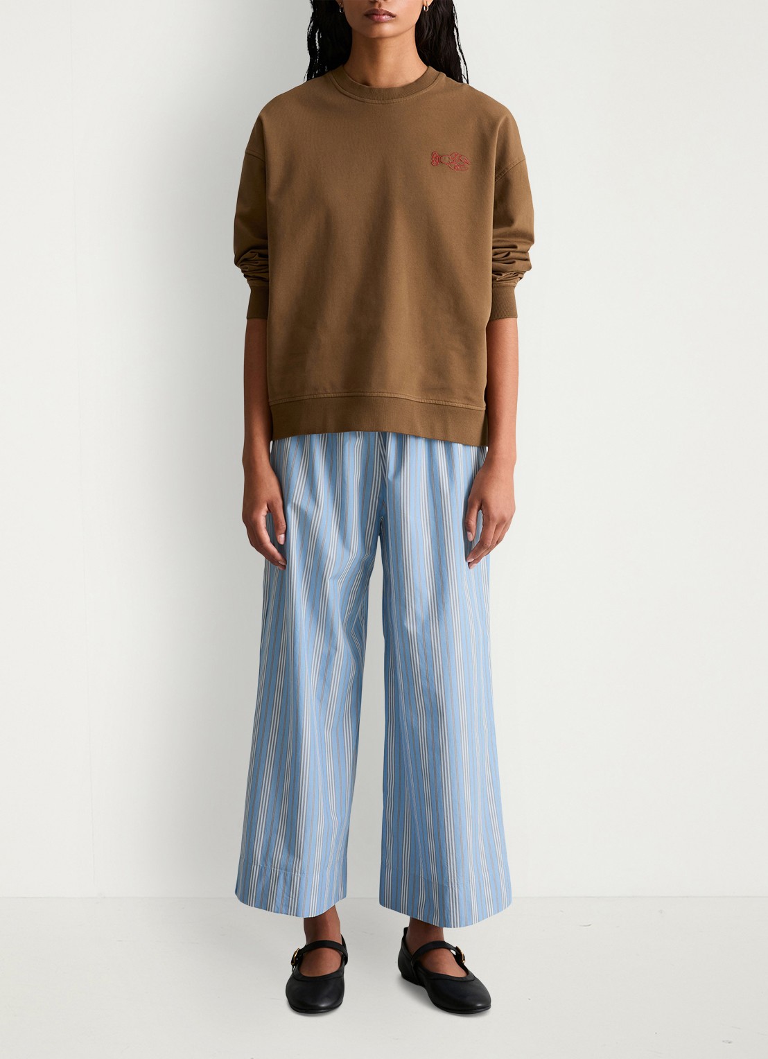 Marc O'Polo Denim Sweater met front- en backprint - voorkant 3 umbra brown-1624 / bruin