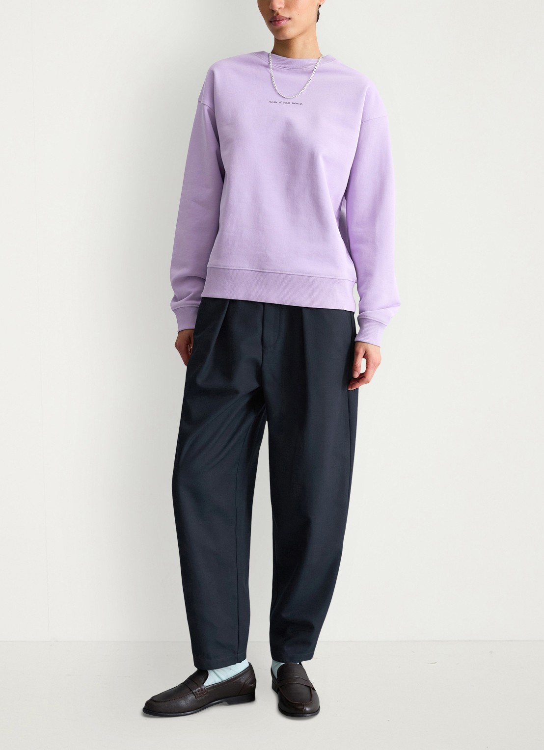 Marc O'Polo Denim Sweater met logo- en backprint - voorkant 4 paars