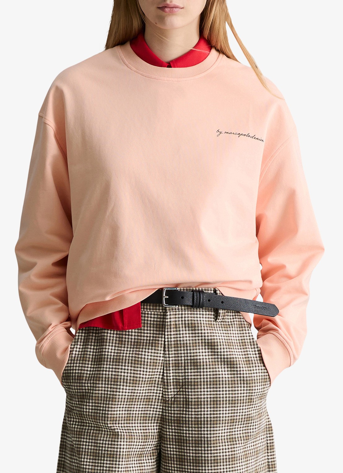 Marc O'Polo Denim Sweater met logo- en backprint - detail 4 zalmroze