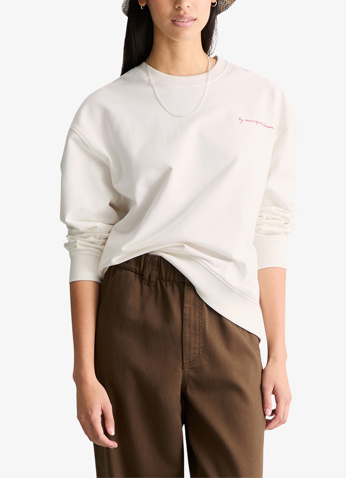 Marc O'Polo Denim Sweater met logo- en backprint - detail 2 beige