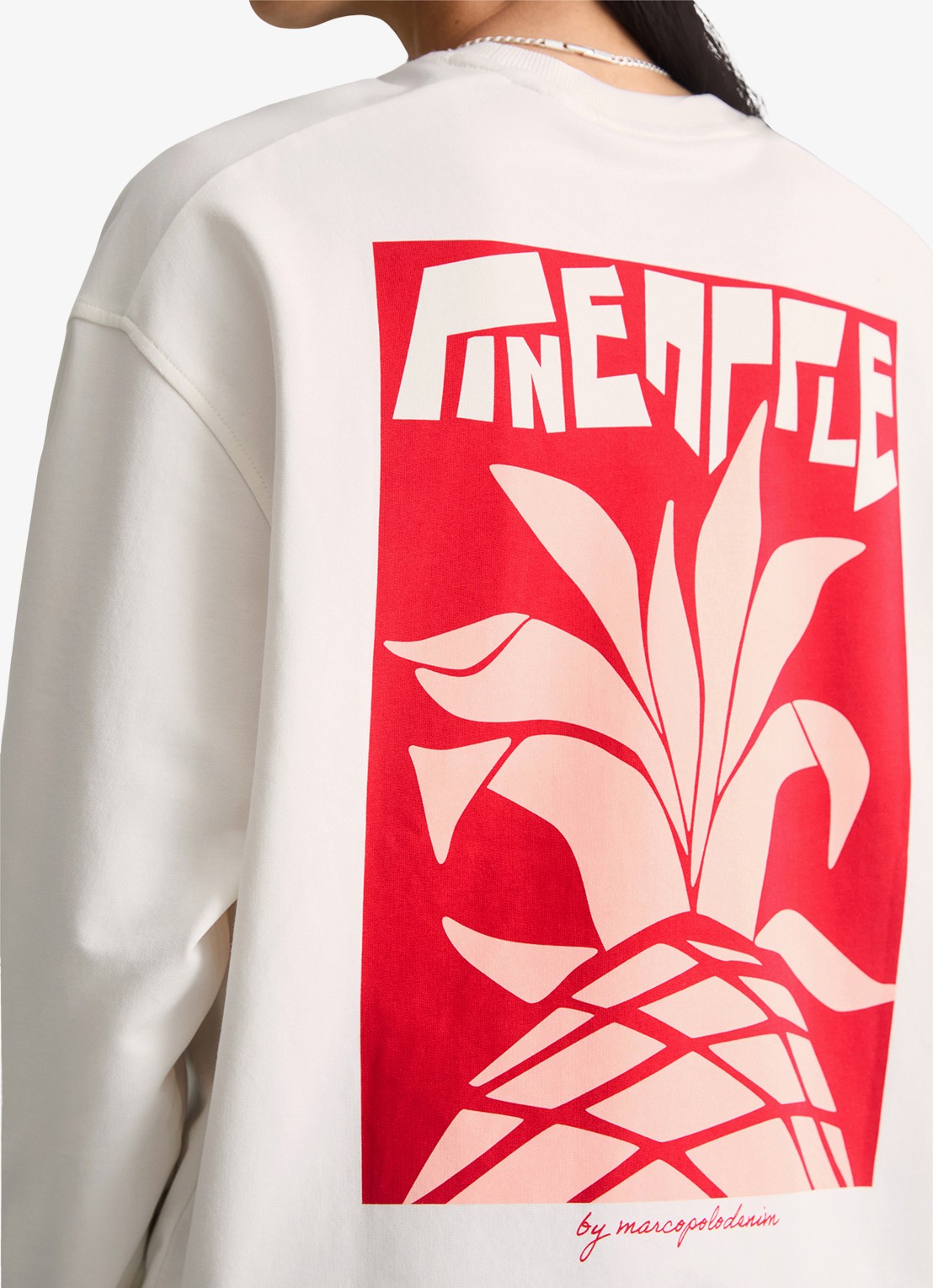 Marc O'Polo Denim Sweater met logo- en backprint - detail 3 beige