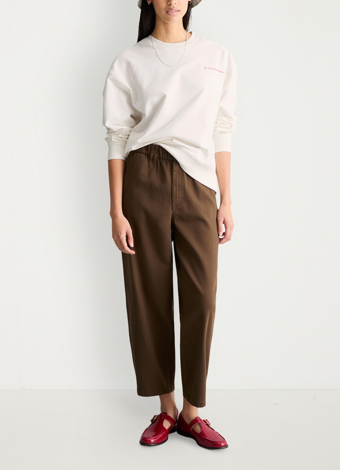 Marc O'Polo Denim Sweater met logo- en backprint - voorkant 5 beige