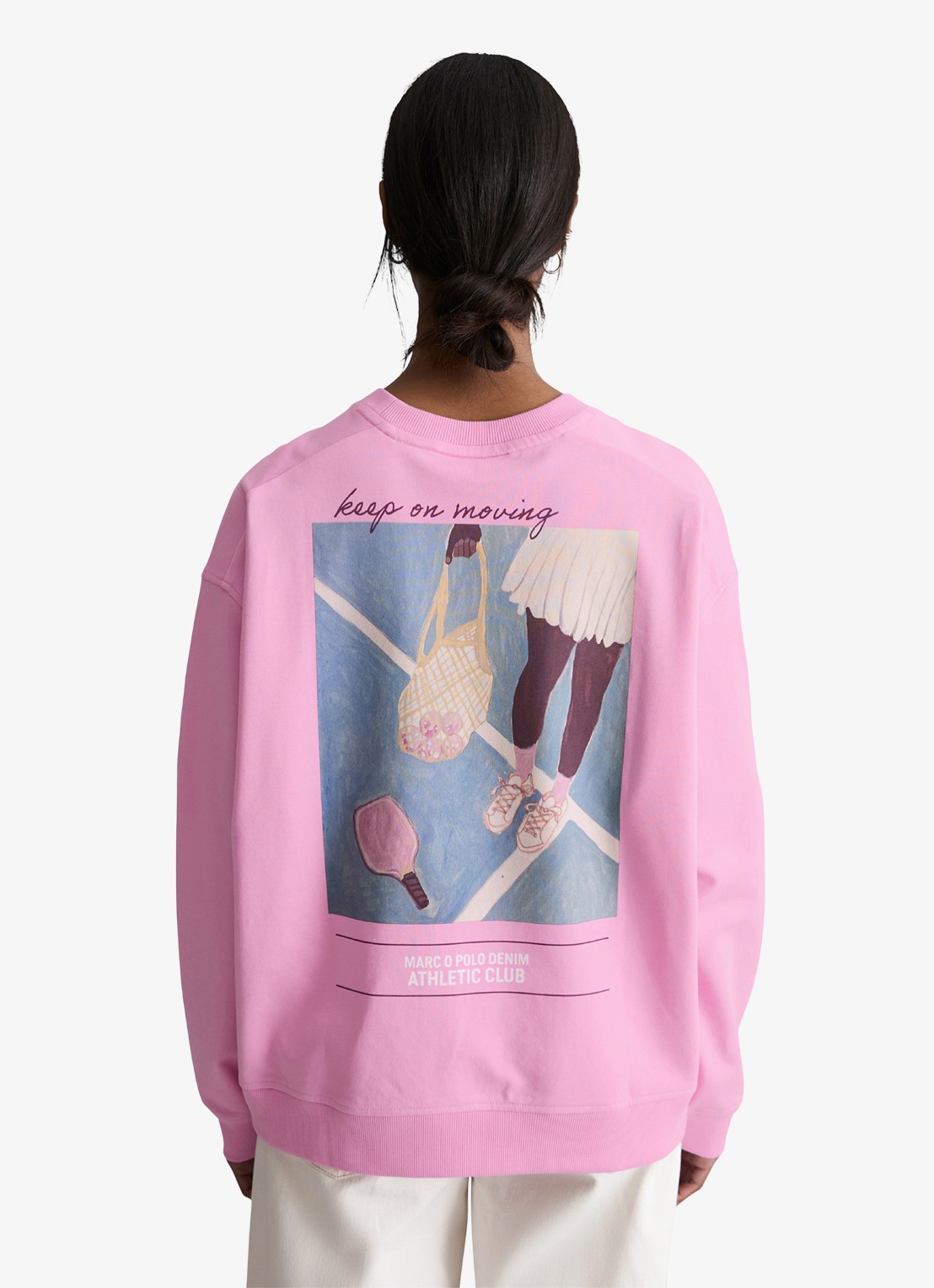 Marc O'Polo Denim Sweater met logo- en backprint - achterkant 3 pale bubblegum/8205