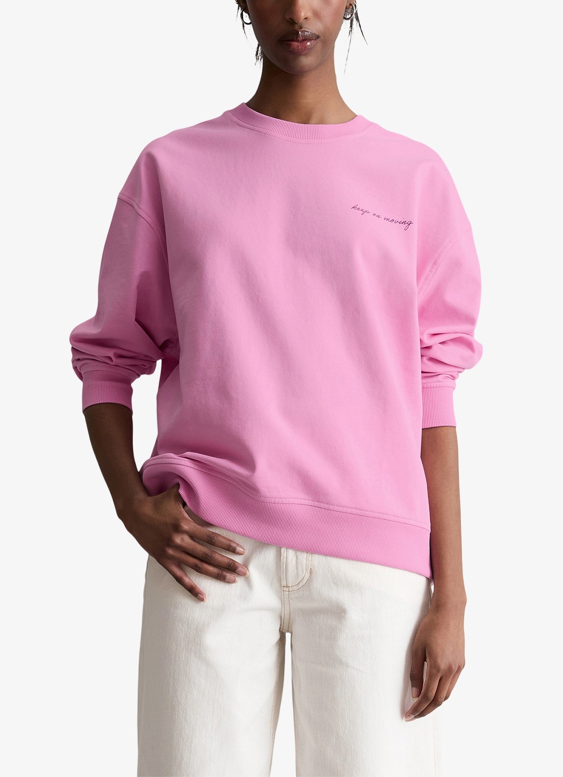 Marc O'Polo Denim Sweater met logo- en backprint - detail pale bubblegum/8205