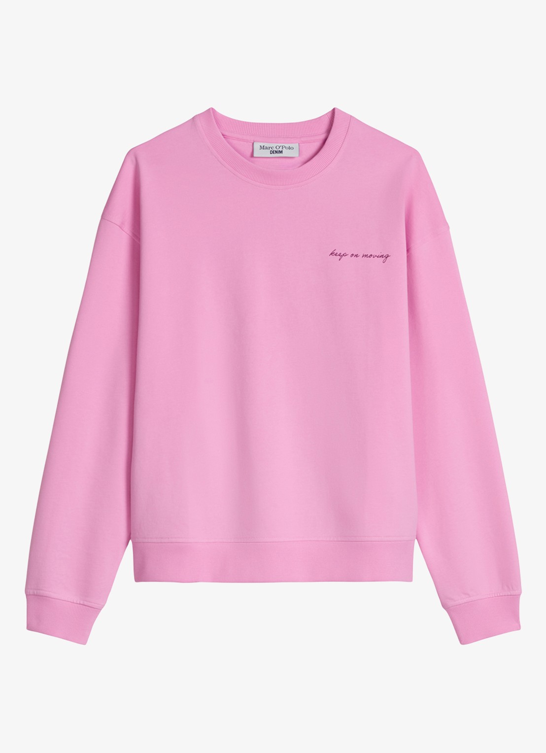 Marc O'Polo Denim Sweater met logo- en backprint - voorkant 4 pale bubblegum/8205