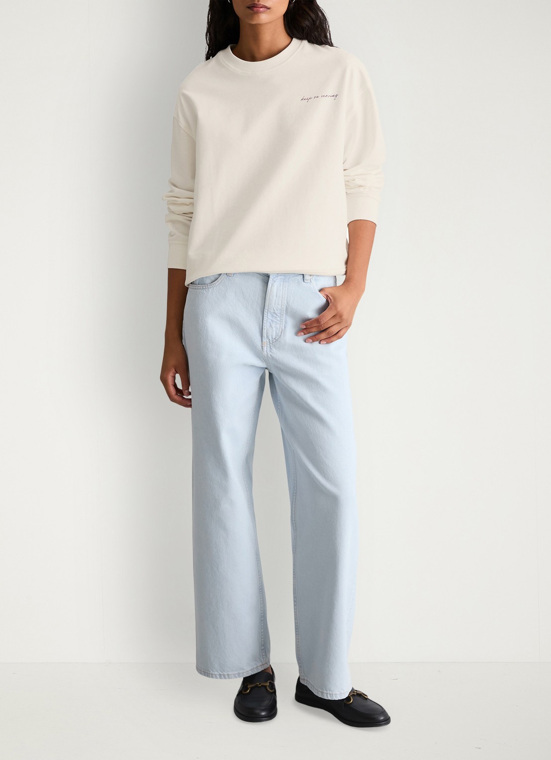Marc O'Polo Denim Sweater met logo- en backprint - voorkant 3 silky white/1183