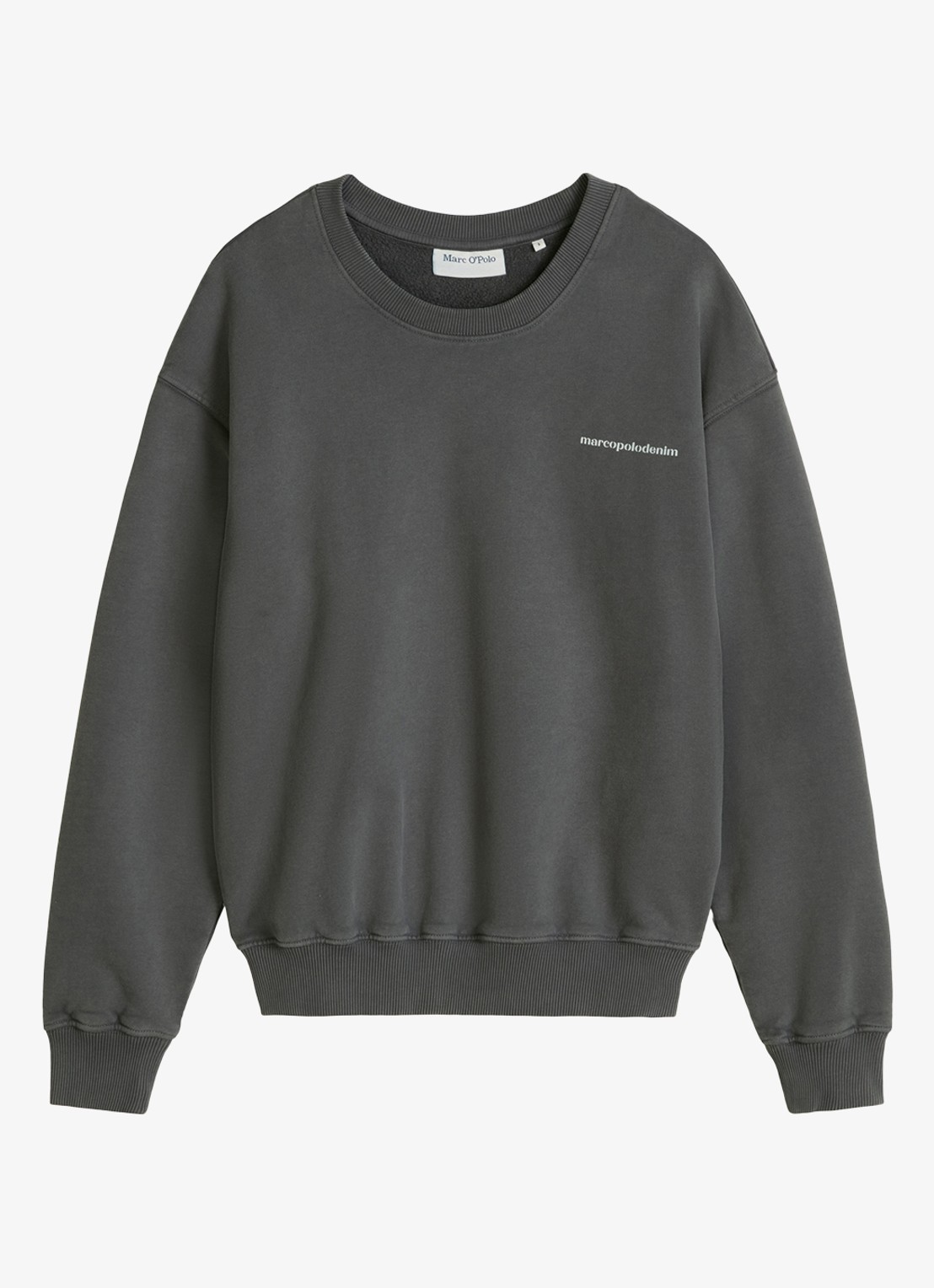 Marc O'Polo Denim Sweater met logo-en backprint - voorkant middengrijs