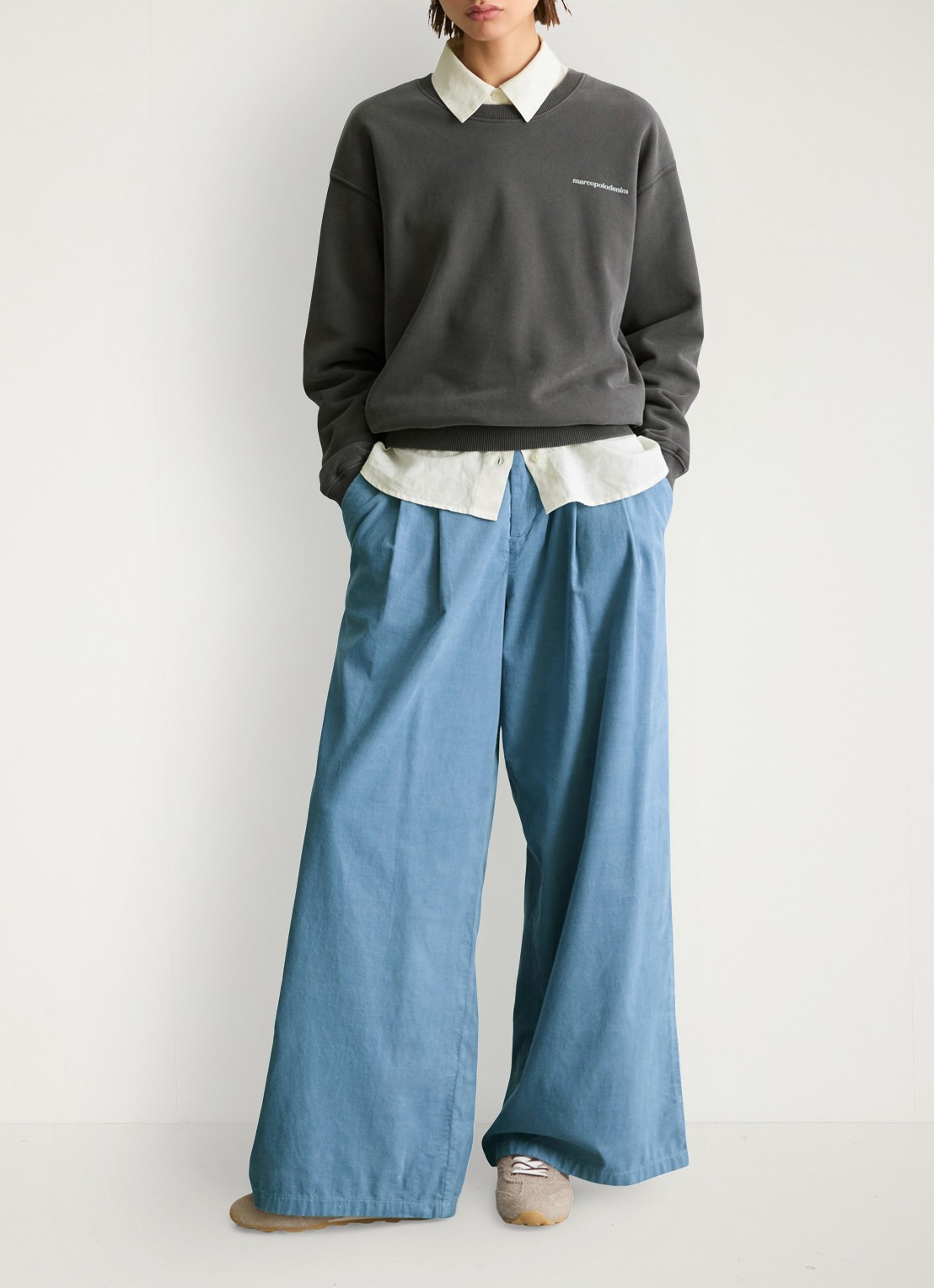 Marc O'Polo Denim Sweater met logo-en backprint - voorkant 2 middengrijs