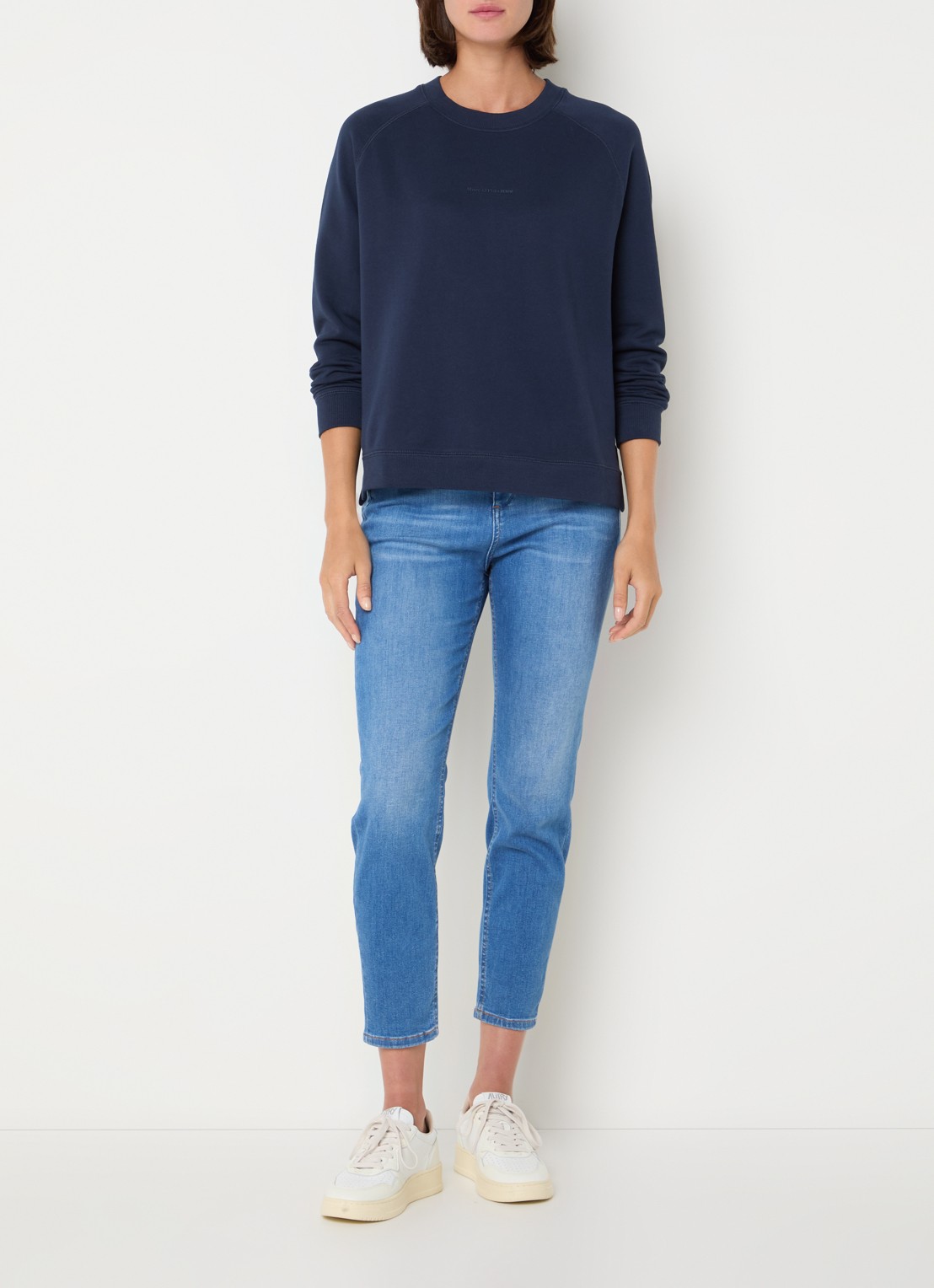 Marc O'Polo Denim Sweater met logo - voorkant 2 donkerblauw