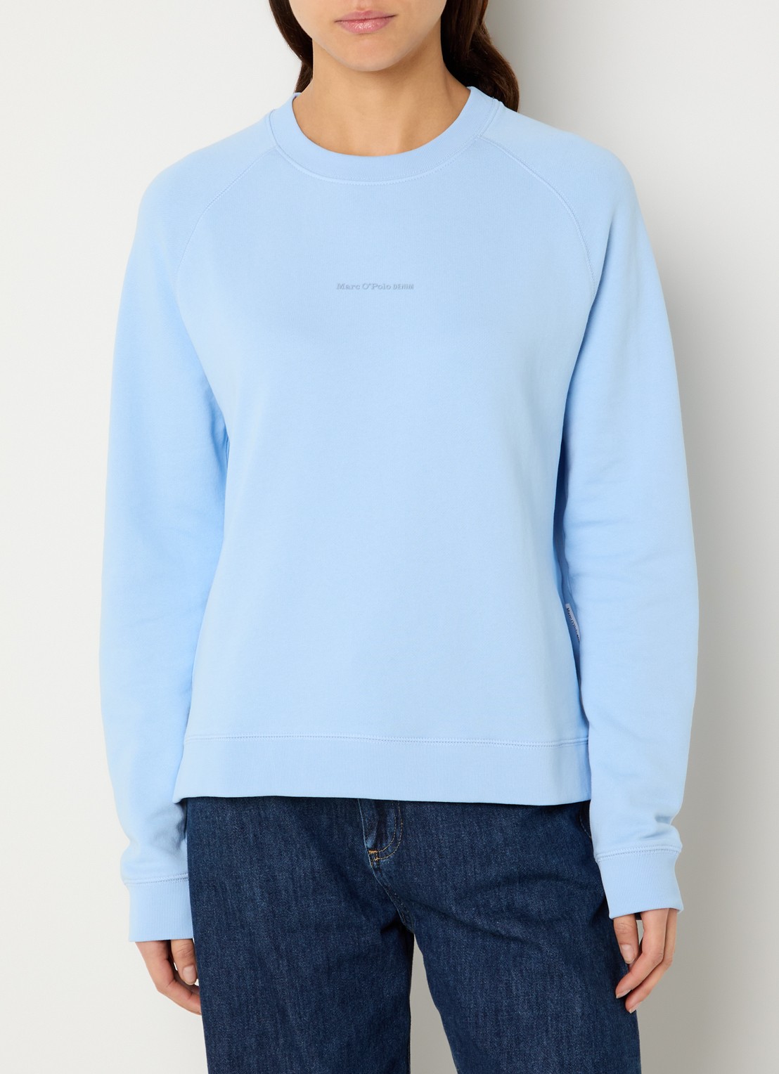 Marc O'Polo Denim Sweater met logo - detail 2 lichtblauw