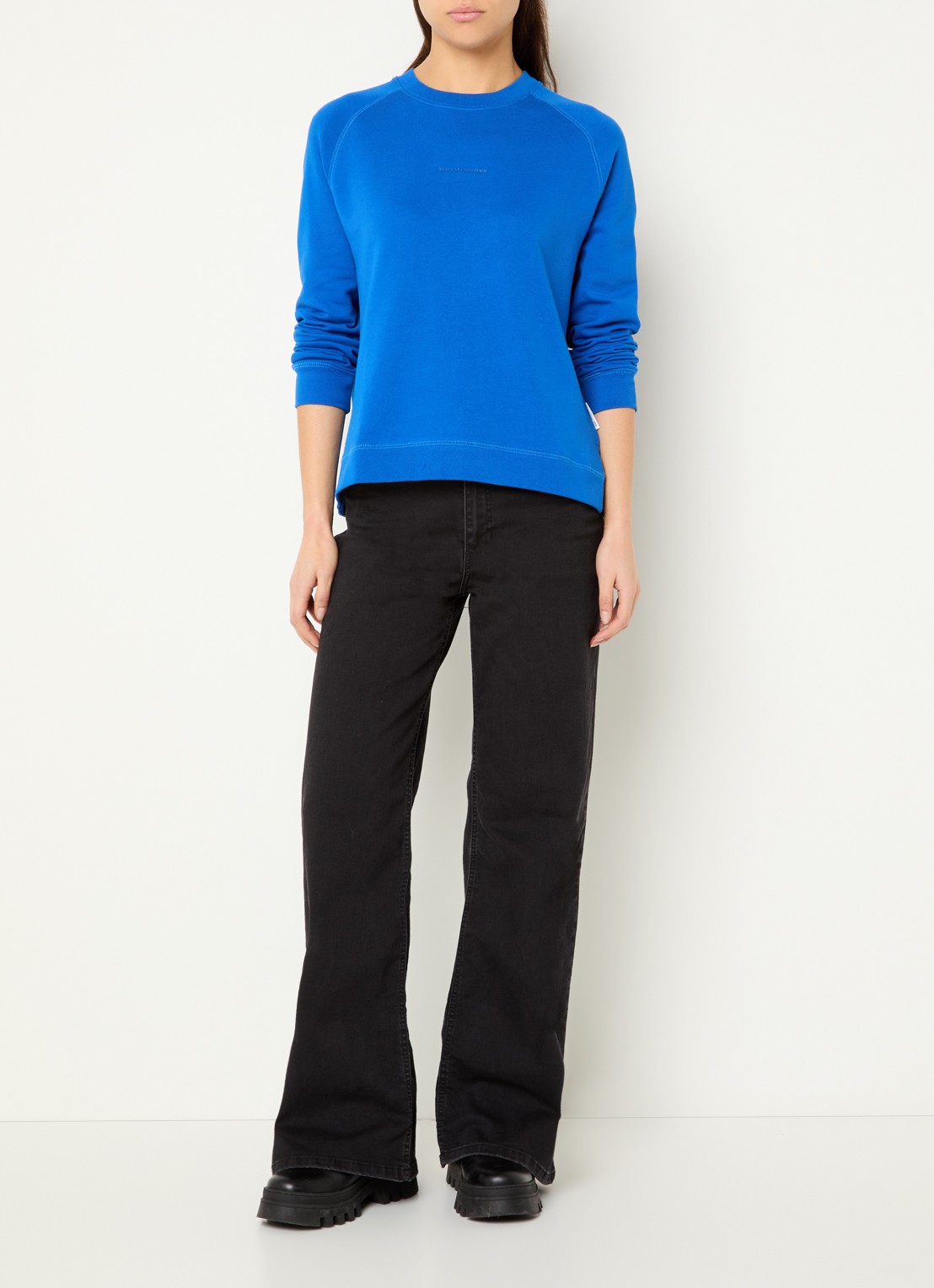 Marc O'Polo Denim Sweater met logo - voorkant 4 kobaltblauw