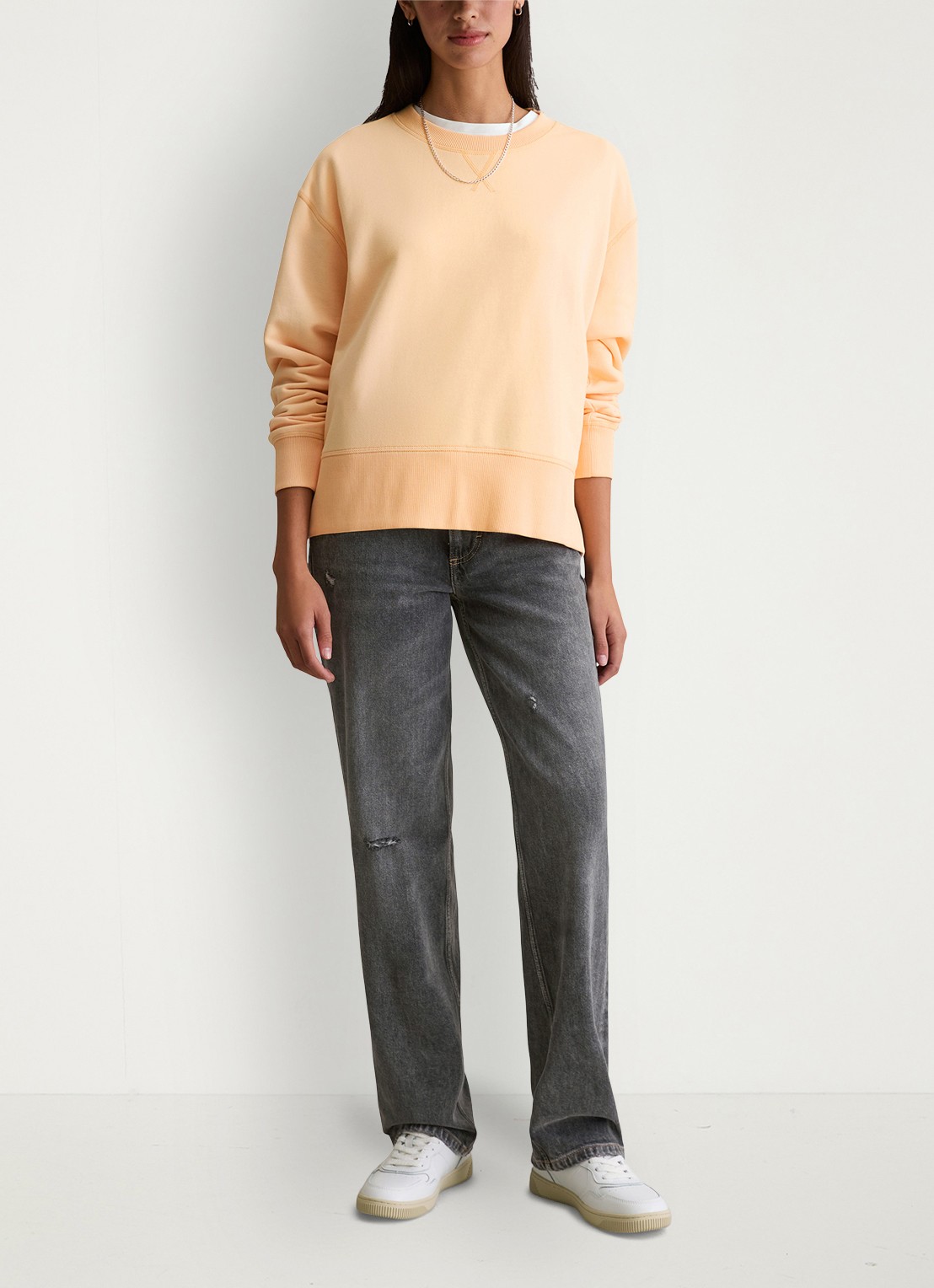 Marc O'Polo Denim Sweater met ronde hals - voorkant 2 lichtoranje