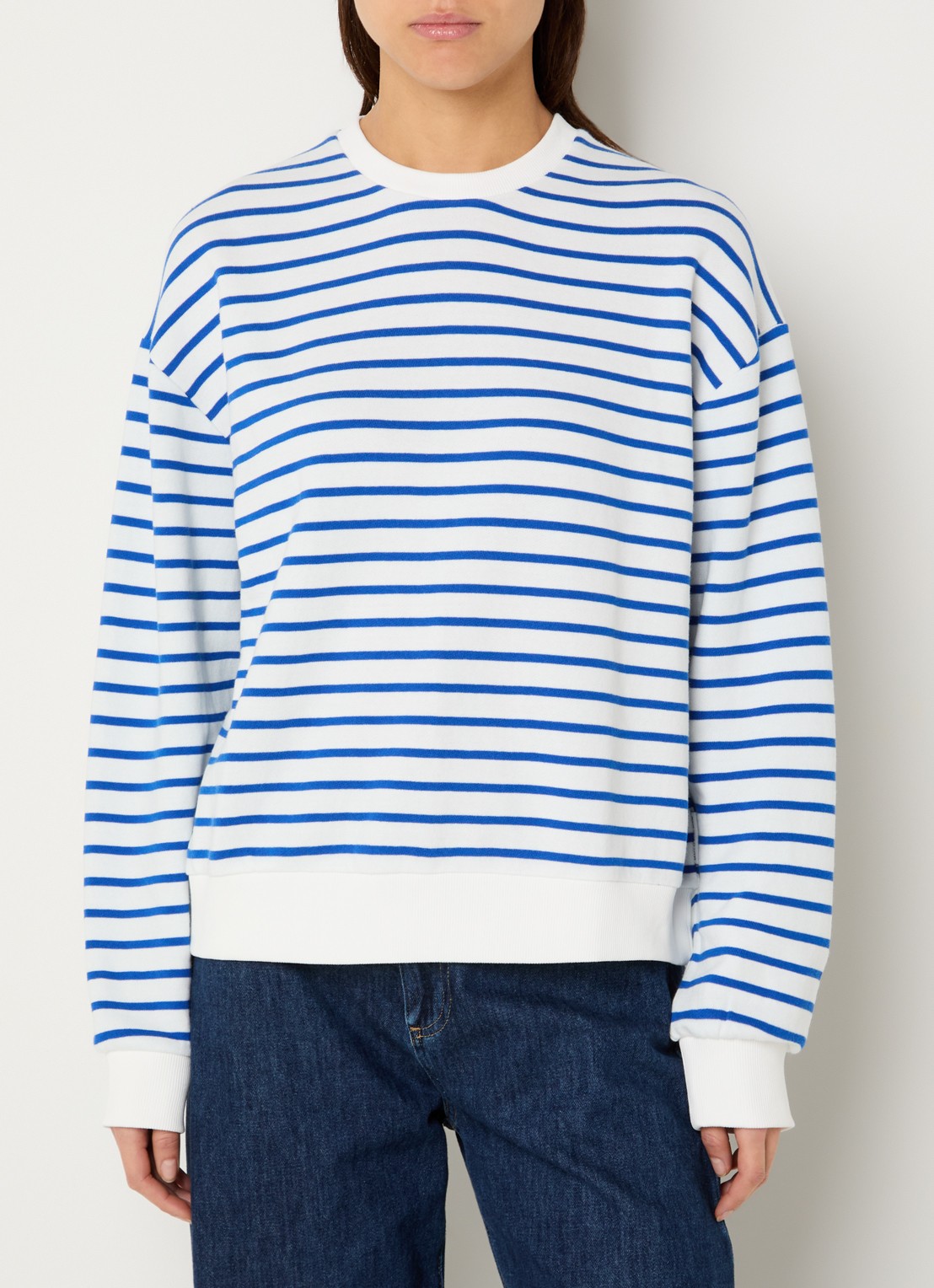 Marc O'Polo Denim Sweater met streepprint  - detail 4 kobaltblauw