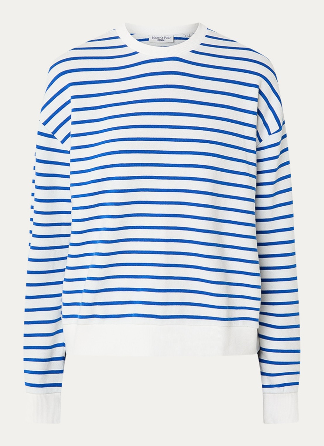 Marc O'Polo Denim Sweater met streepprint  - voorkant kobaltblauw
