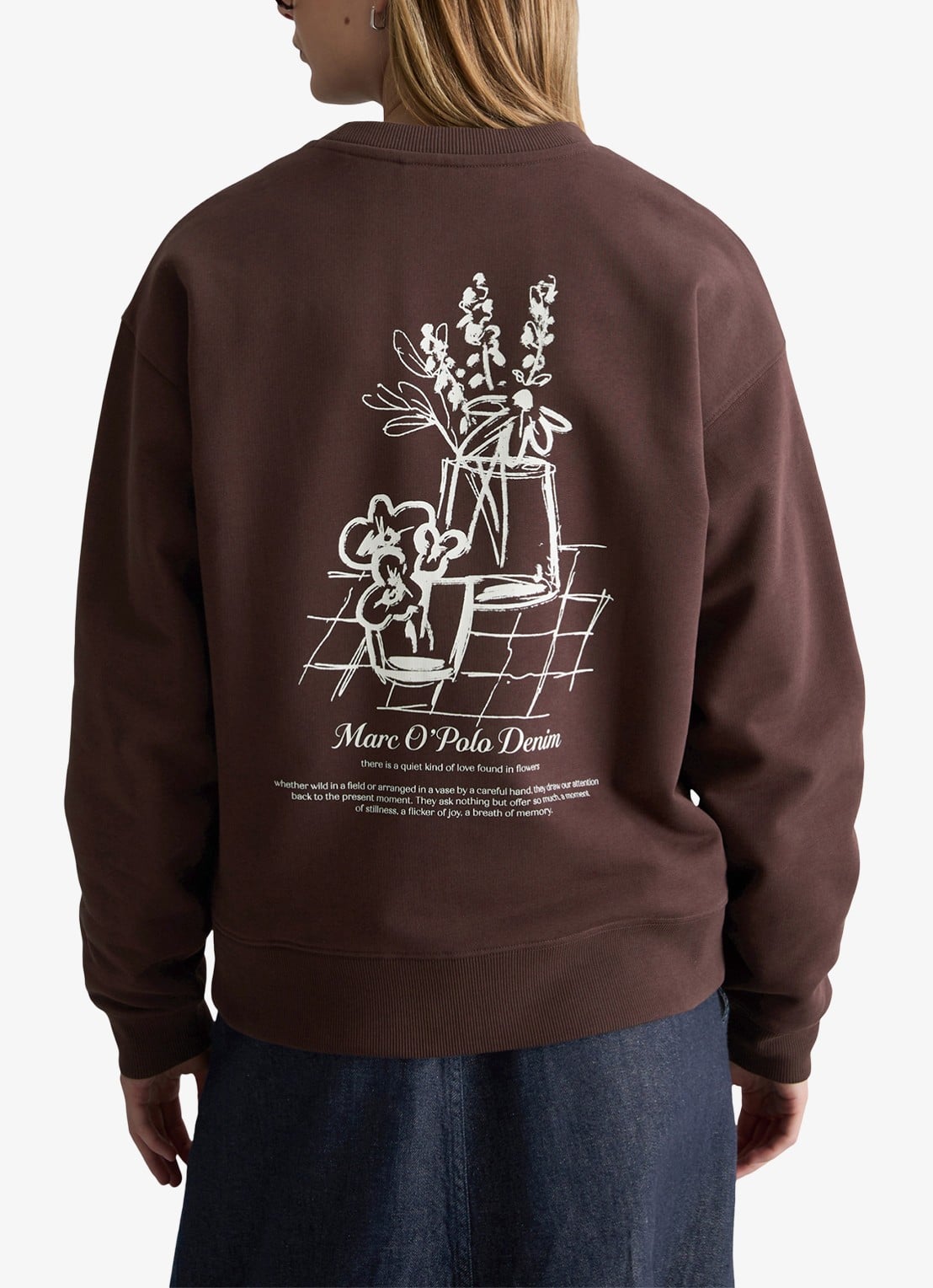 Marc O'Polo Denim Sweatershirt van katoen met logo en backprint - achterkant 3 burnt aubergine-6929 / paars