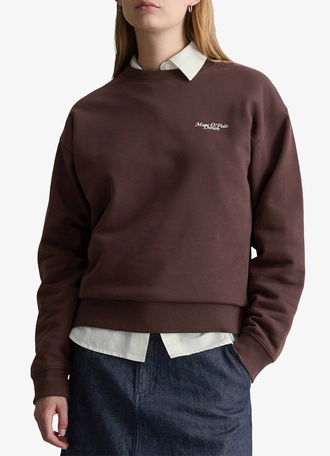 Marc O'Polo Denim Sweatershirt van katoen met logo en backprint - detail 4 burnt aubergine-6929 / paars