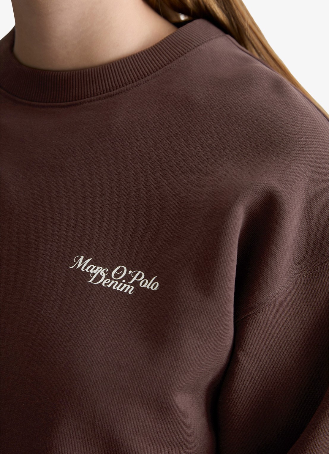 Marc O'Polo Denim Sweatershirt van katoen met logo en backprint - detail 5 burnt aubergine-6929 / paars