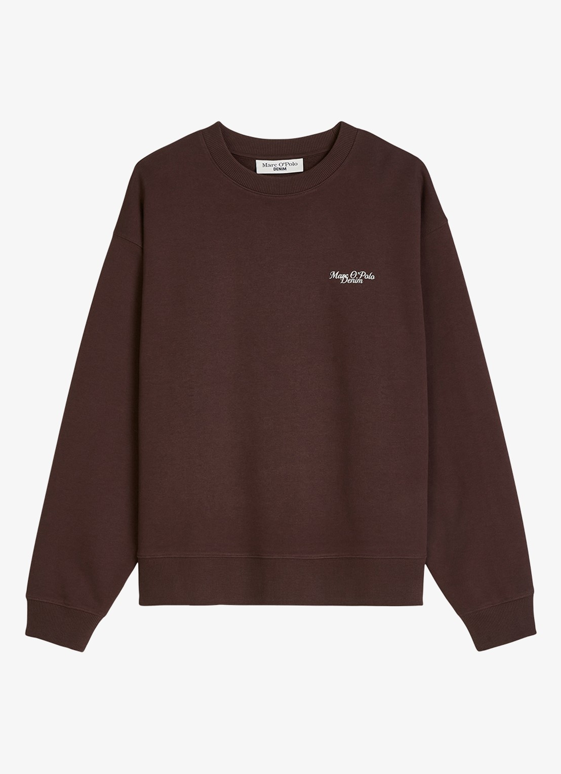 Marc O'Polo Denim Sweatershirt van katoen met logo en backprint - voorkant burnt aubergine-6929 / paars