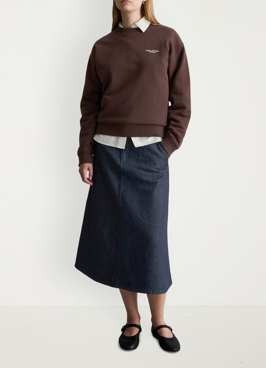 Marc O'Polo Denim Sweatershirt van katoen met logo en backprint - voorkant 2 burnt aubergine-6929 / paars