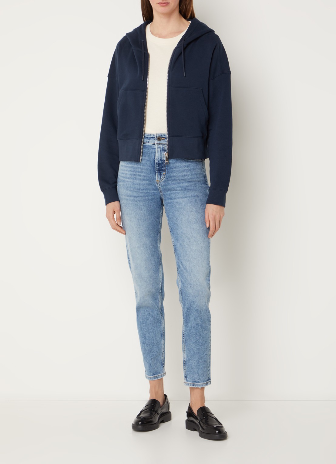 Marc O'Polo Denim Sweatvest met capuchon - voorkant 2 donkerblauw