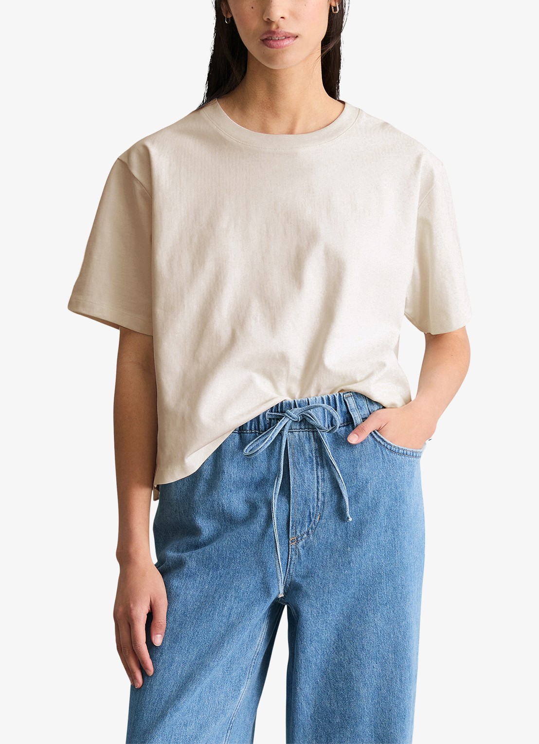 Marc O'Polo Denim T-shirt met borduring - detail 4 silky white-1183 / wit