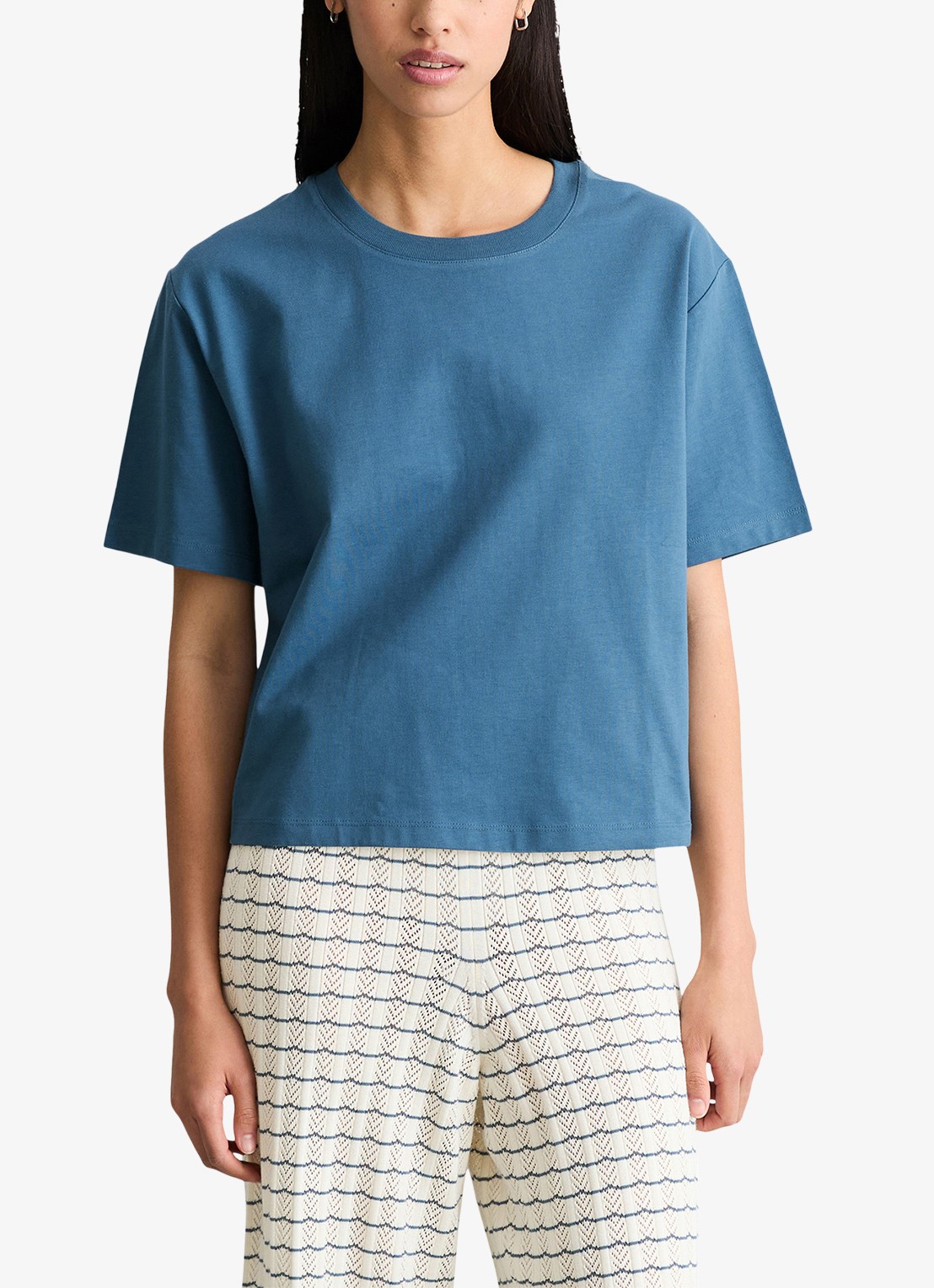 Marc O'Polo Denim T-shirt met borduring - detail 4 medium blue 4671-4671 / blauw
