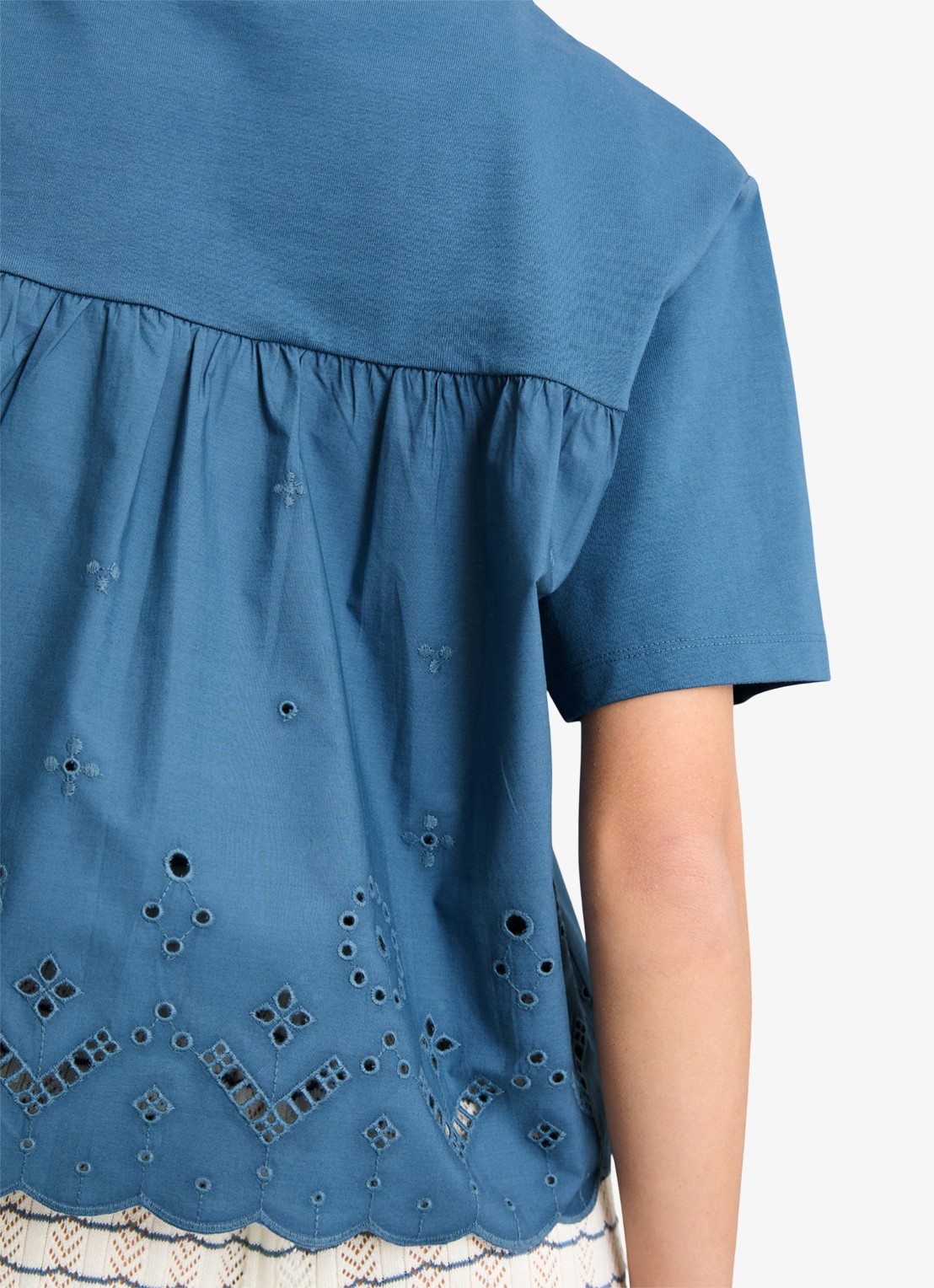 Marc O'Polo Denim T-shirt met borduring - detail 5 medium blue 4671-4671 / blauw