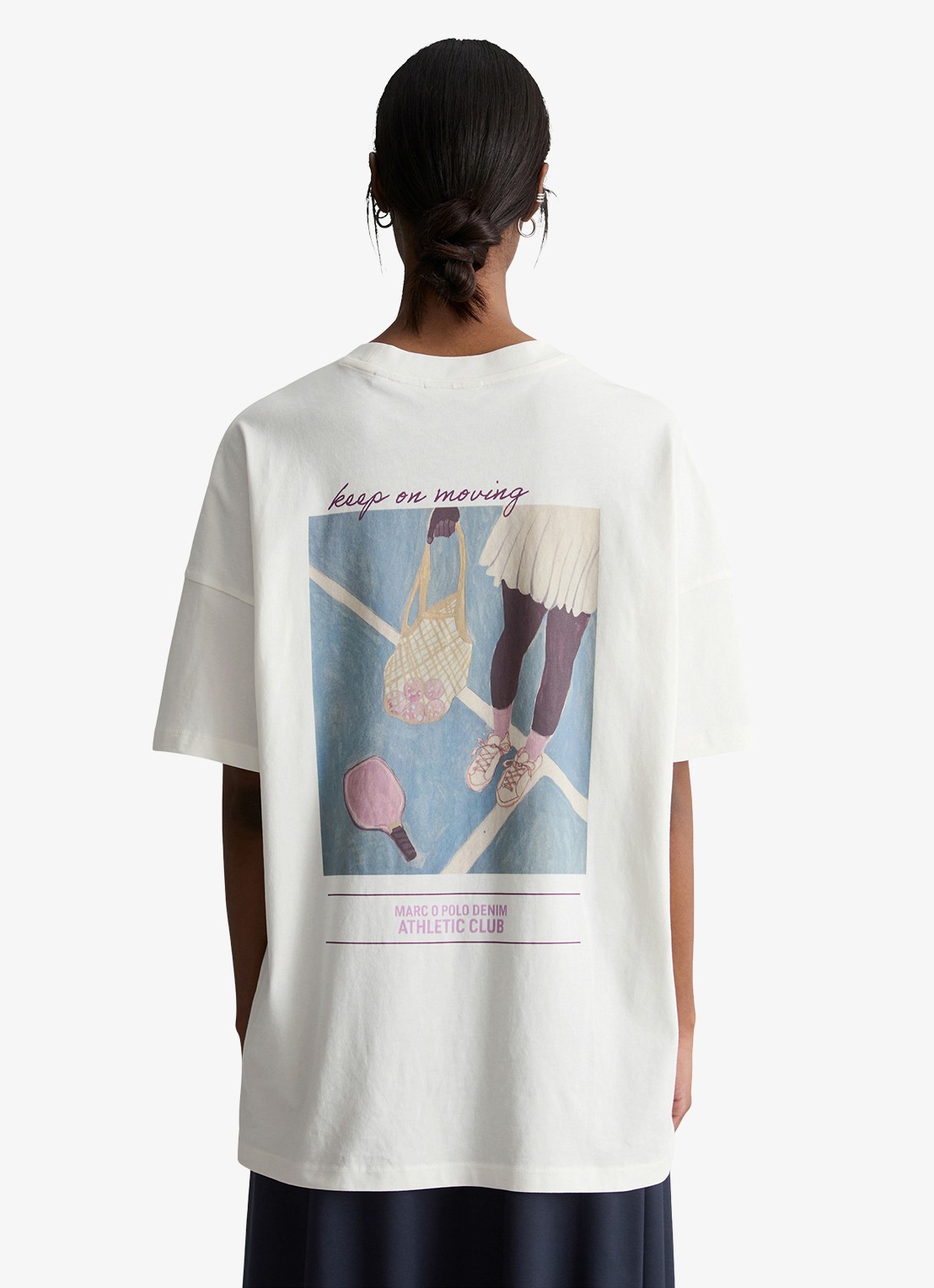 Marc O'Polo Denim T-shirt met logo- en backprint - achterkant 5 silky white/1183