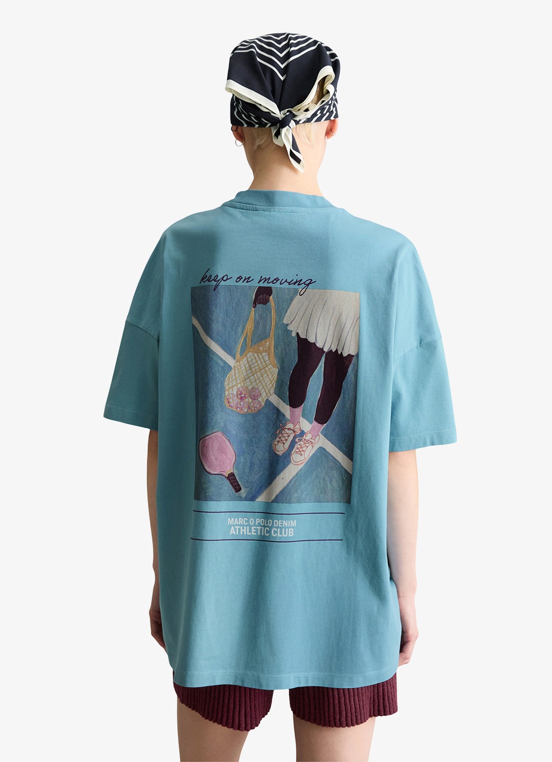Marc O'Polo Denim T-shirt met logo- en backprint - achterkant 3 blue dawn/5429