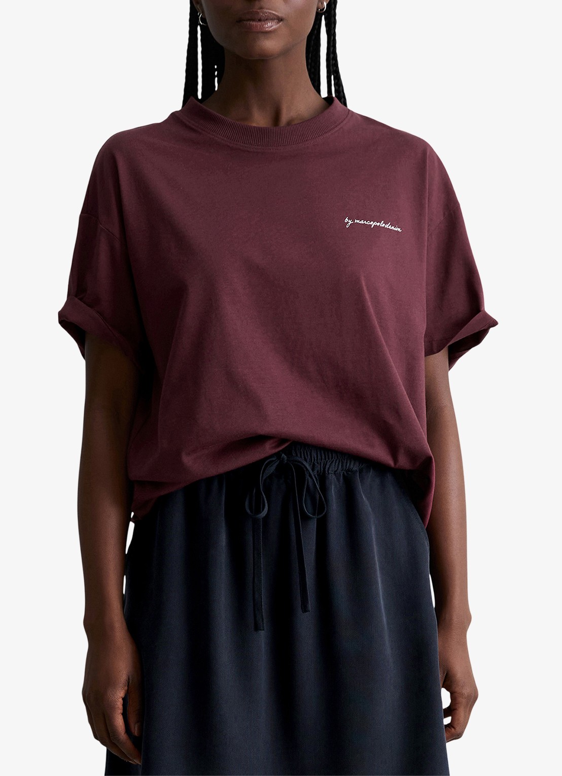 Marc O'Polo Denim T-shirt met logo- en backprint - detail merlot red/6932