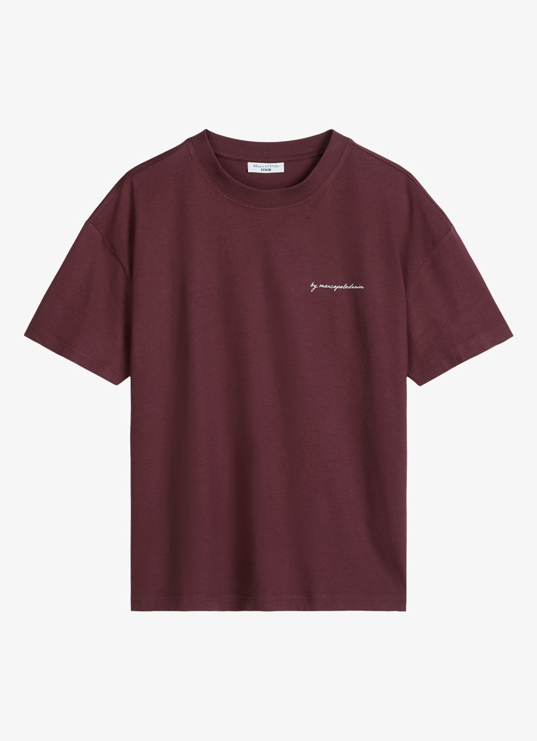 Marc O'Polo Denim T-shirt met logo- en backprint - voorkant 3 merlot red/6932