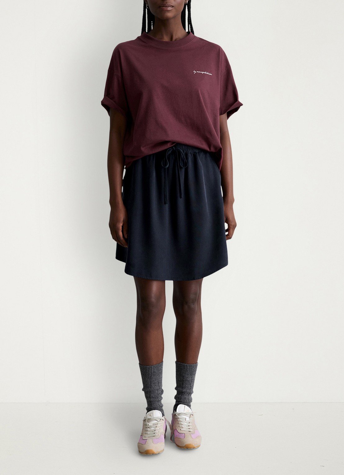 Marc O'Polo Denim T-shirt met logo- en backprint - voorkant 4 merlot red/6932