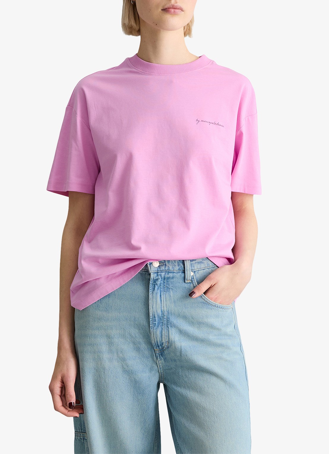 Marc O'Polo Denim T-shirt met logo- en backprint - detail pale bubblegum/8205