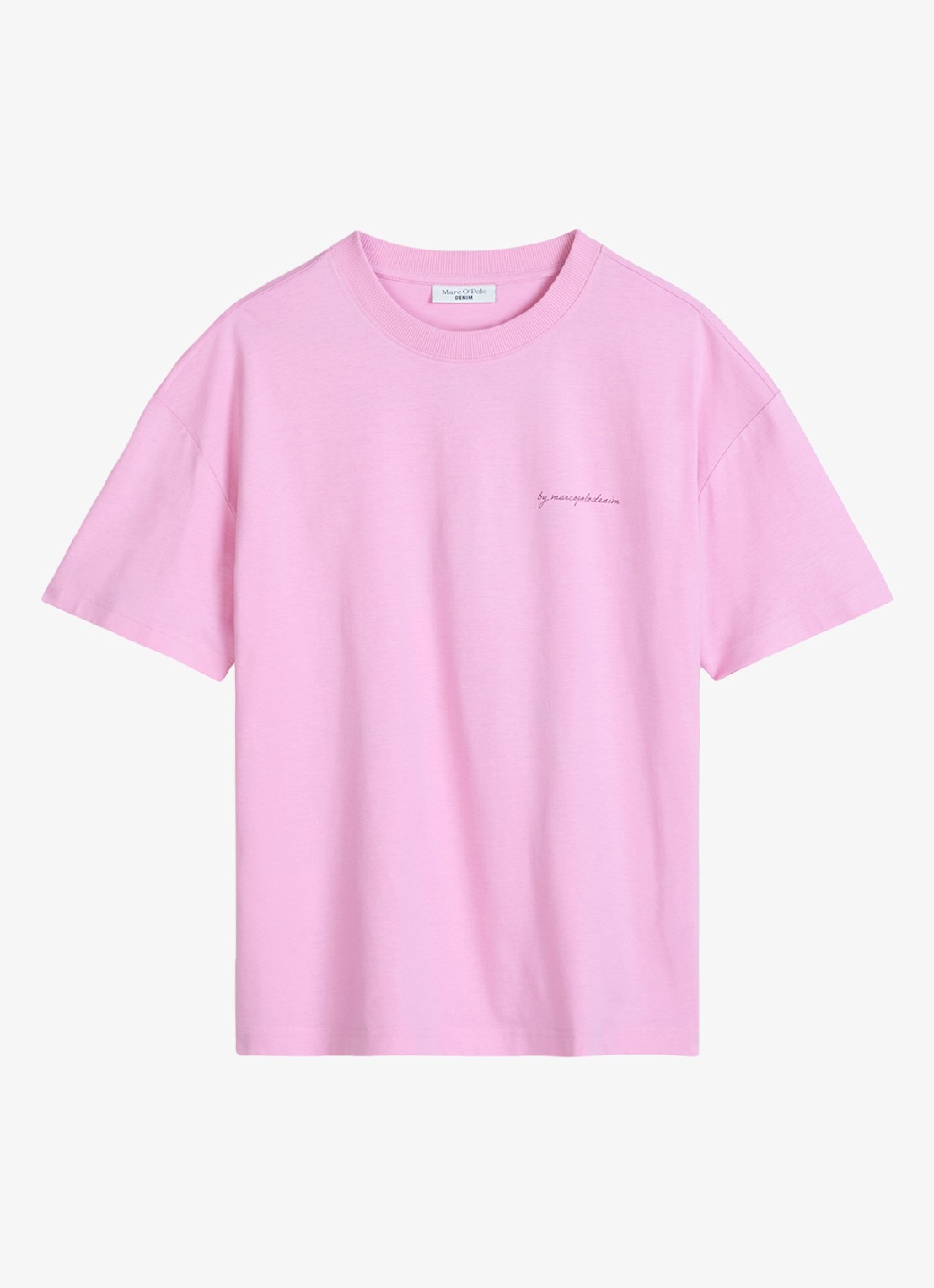Marc O'Polo Denim T-shirt met logo- en backprint - voorkant 4 pale bubblegum/8205