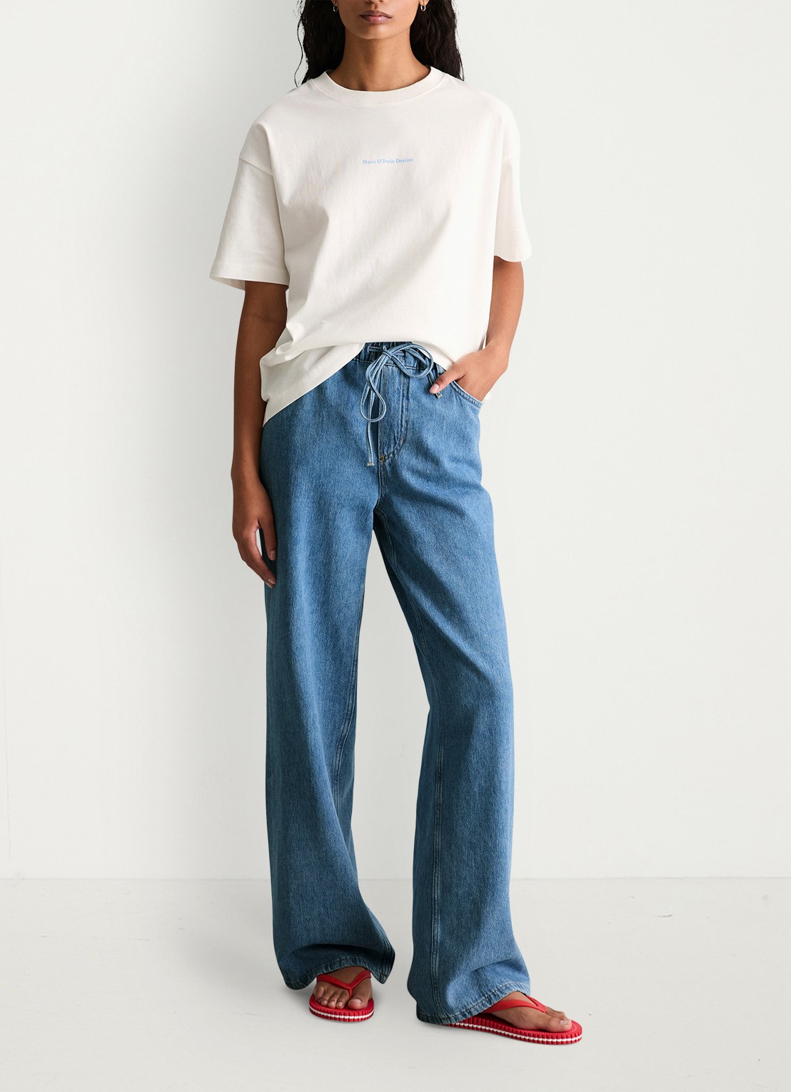 Marc O'Polo Denim T-shirt met logo- en backprint - voorkant 4 blauw