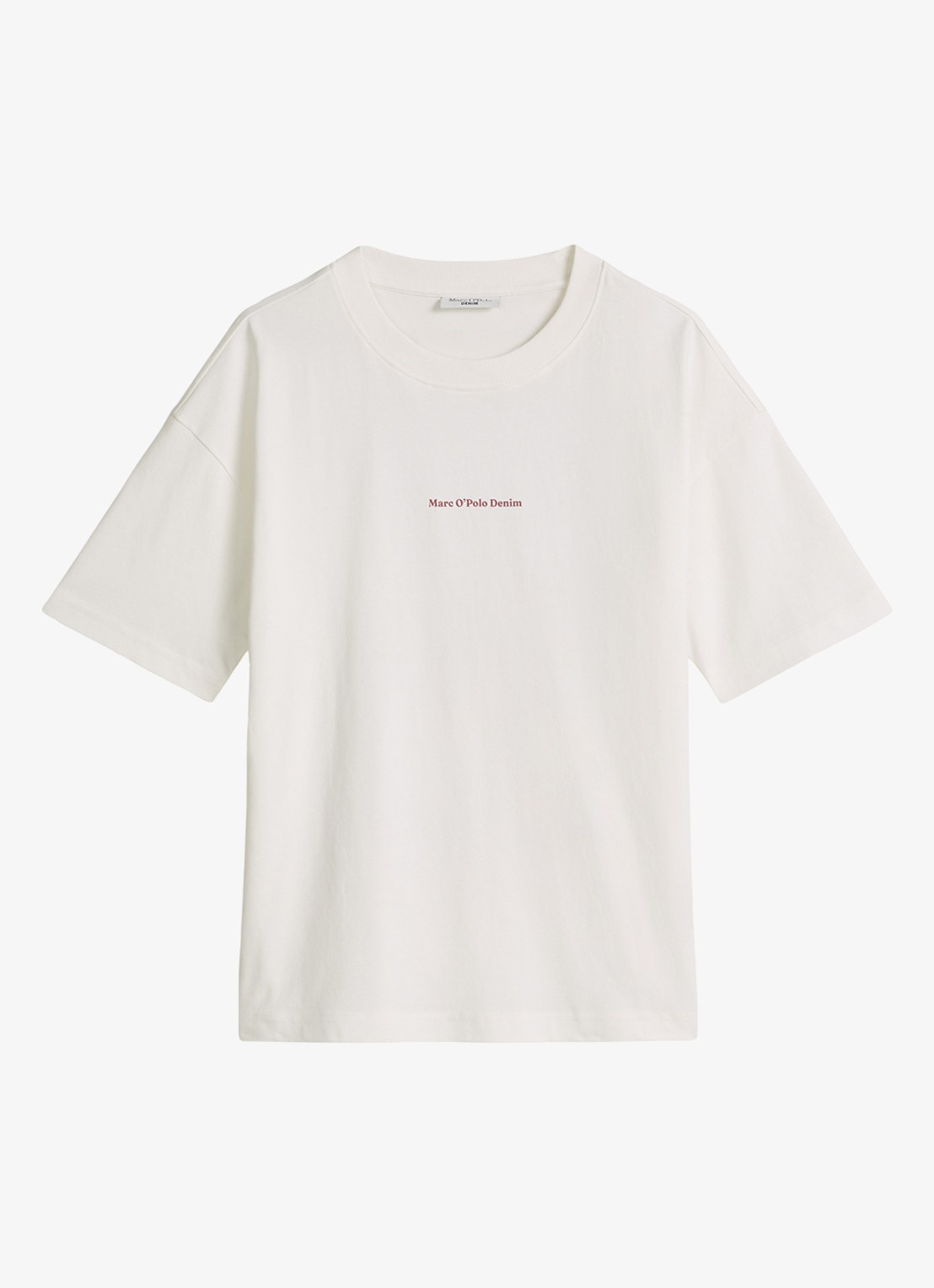 Marc O'Polo Denim T-shirt met logo- en backprint - voorkant 2 donkerrood