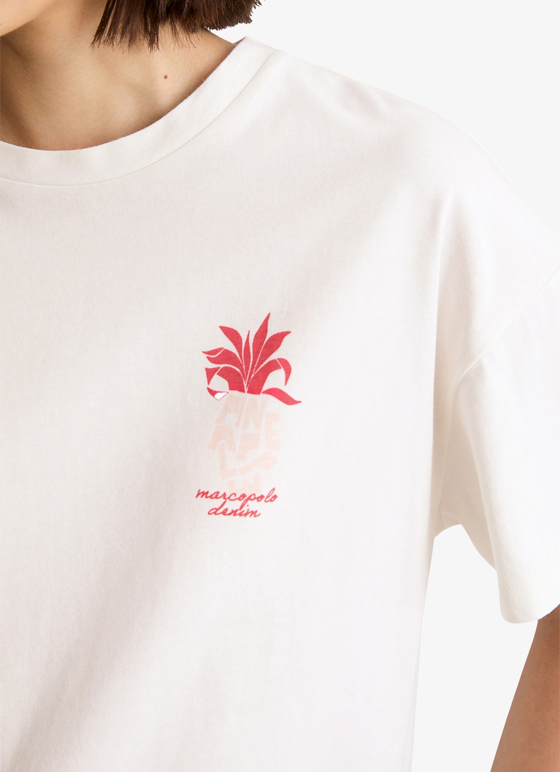 Marc O'Polo Denim T-shirt met logo en ronde hals  - detail 5 wit