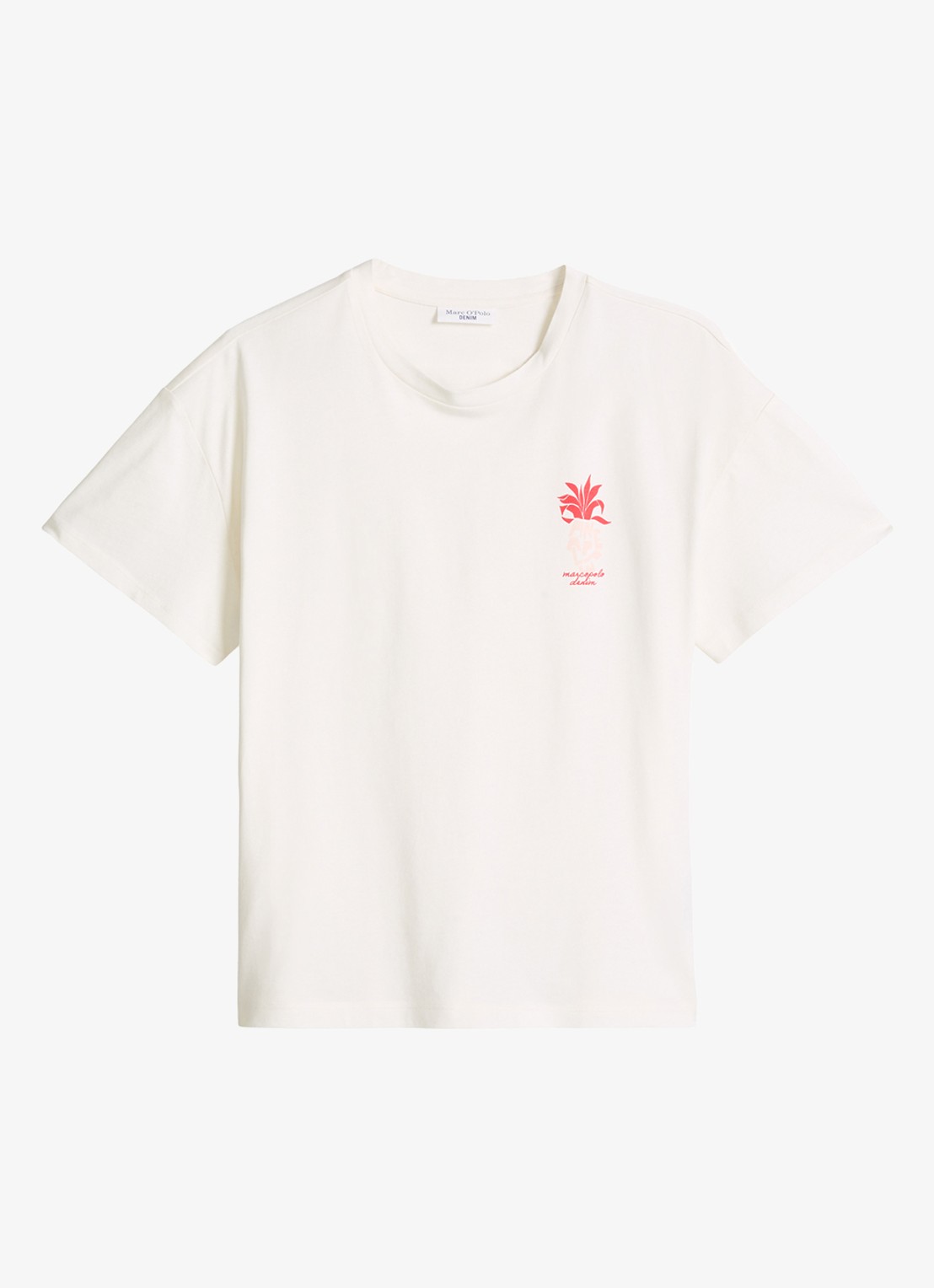 Marc O'Polo Denim T-shirt met logo en ronde hals  - voorkant 2 wit