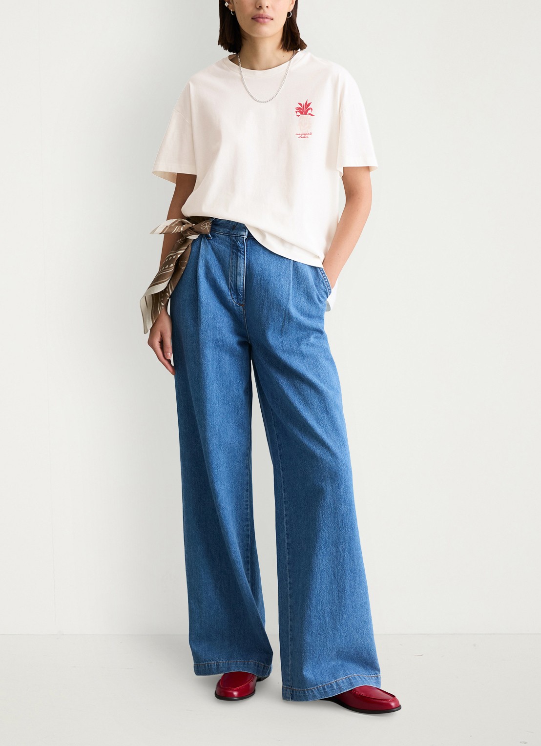 Marc O'Polo Denim T-shirt met logo en ronde hals  - voorkant 3 wit