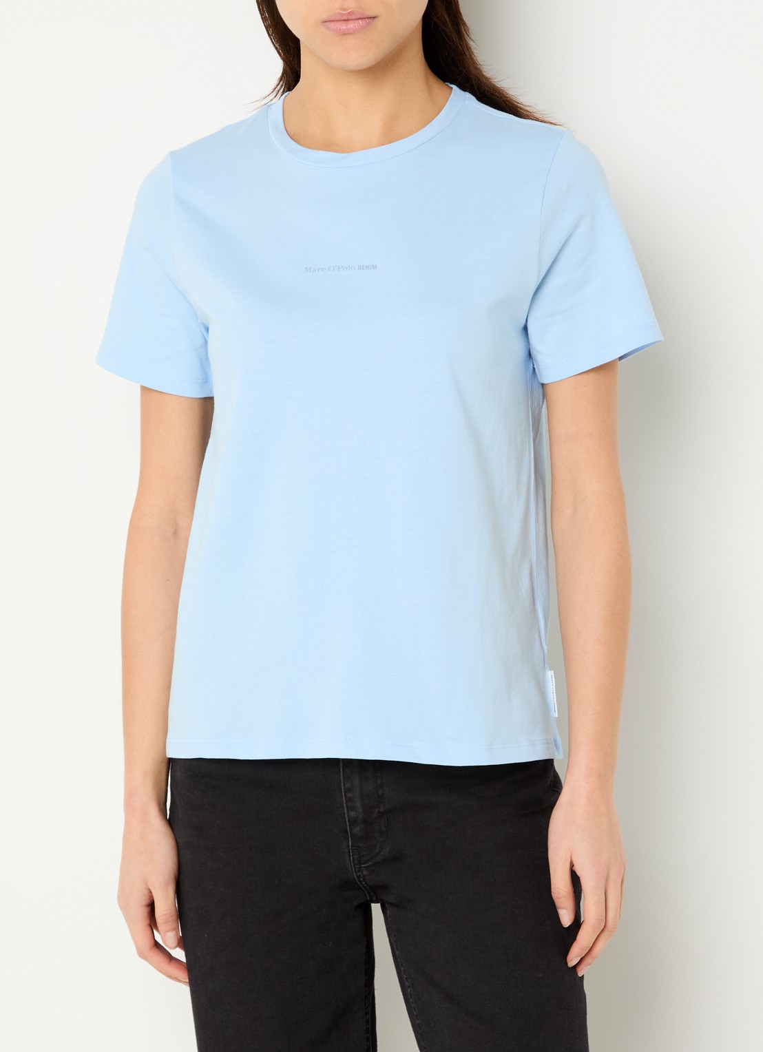 Marc O'Polo Denim T-shirt met logo - detail blauw