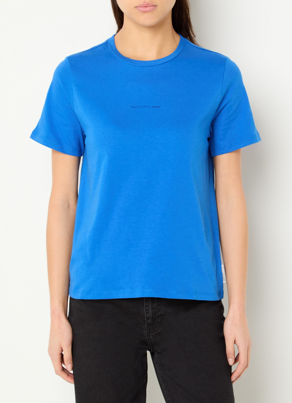 Marc O'Polo Denim T-shirt met logo - detail 2 kobaltblauw