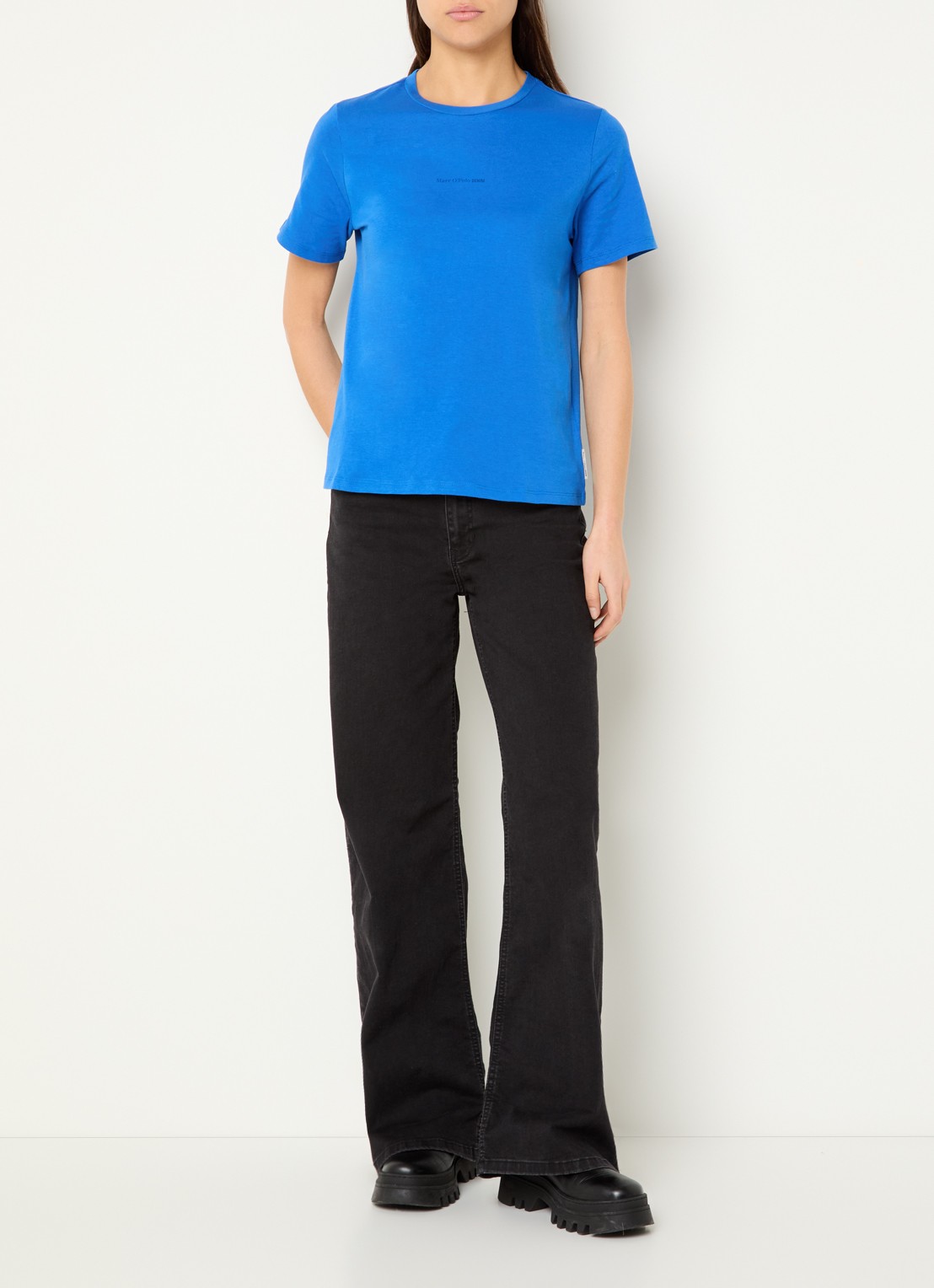 Marc O'Polo Denim T-shirt met logo - voorkant 4 kobaltblauw