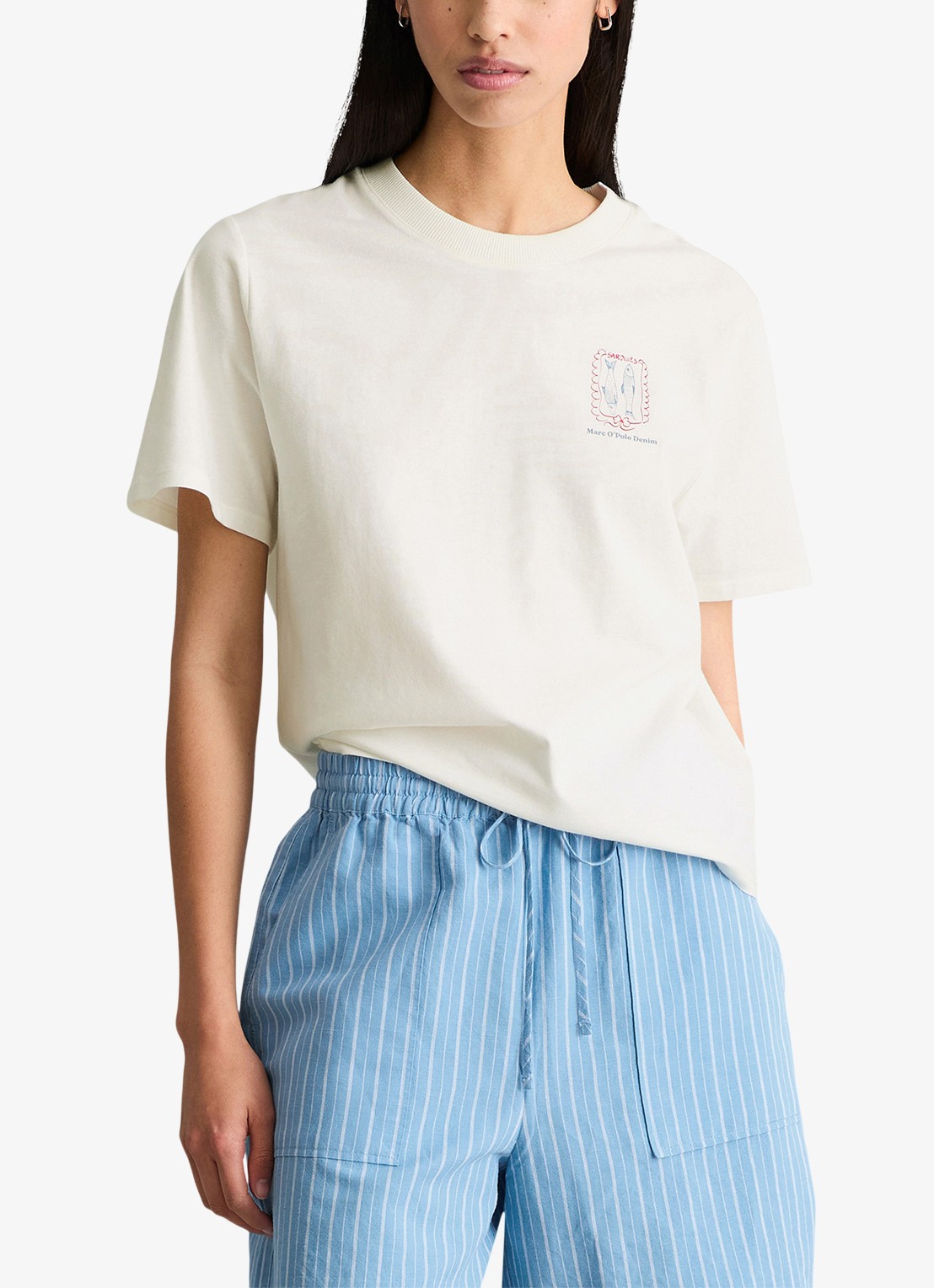 Marc O'Polo Denim T-shirt met logo - detail 4 silky white-1183 / wit