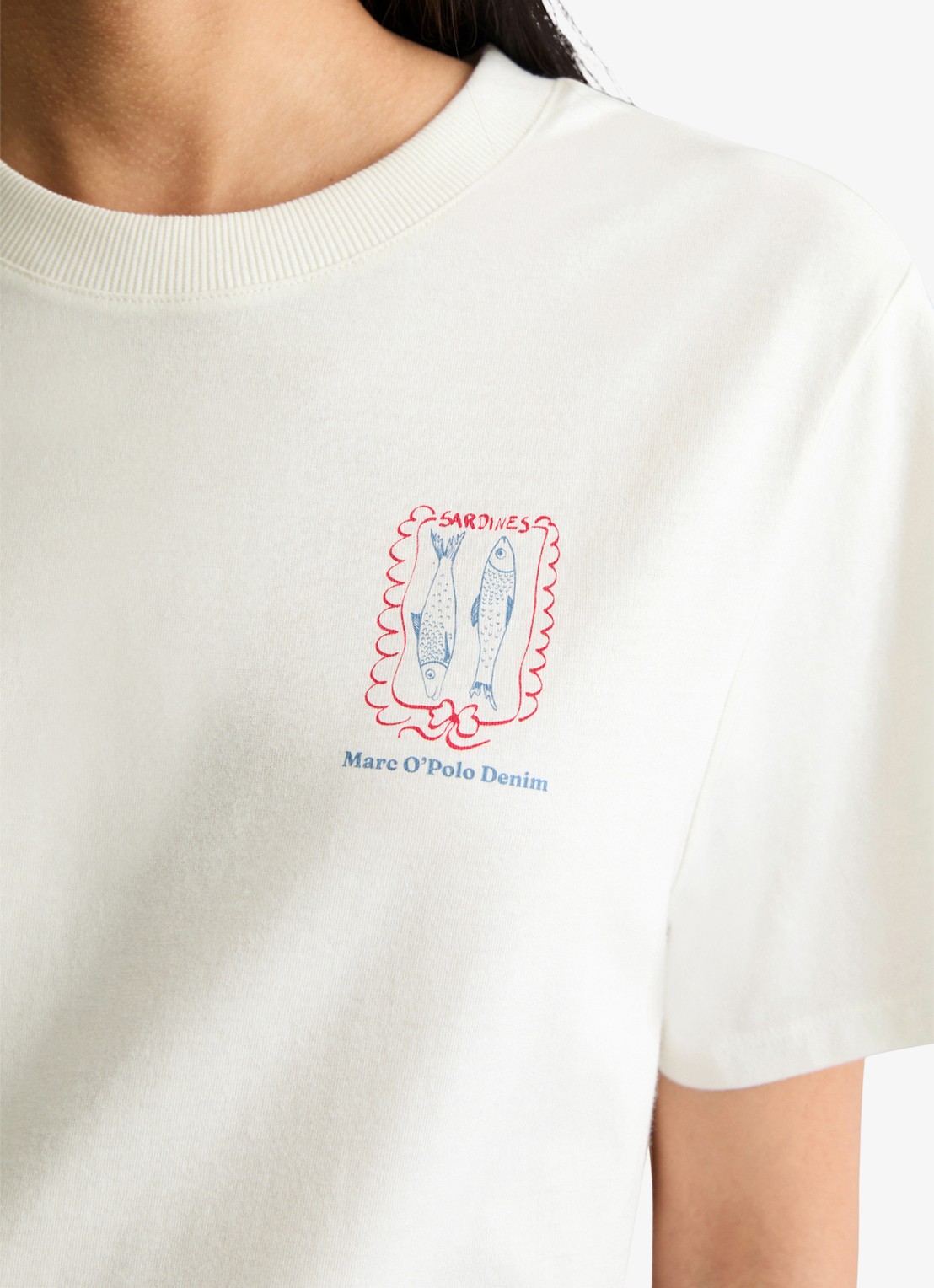 Marc O'Polo Denim T-shirt met logo - detail 5 silky white-1183 / wit